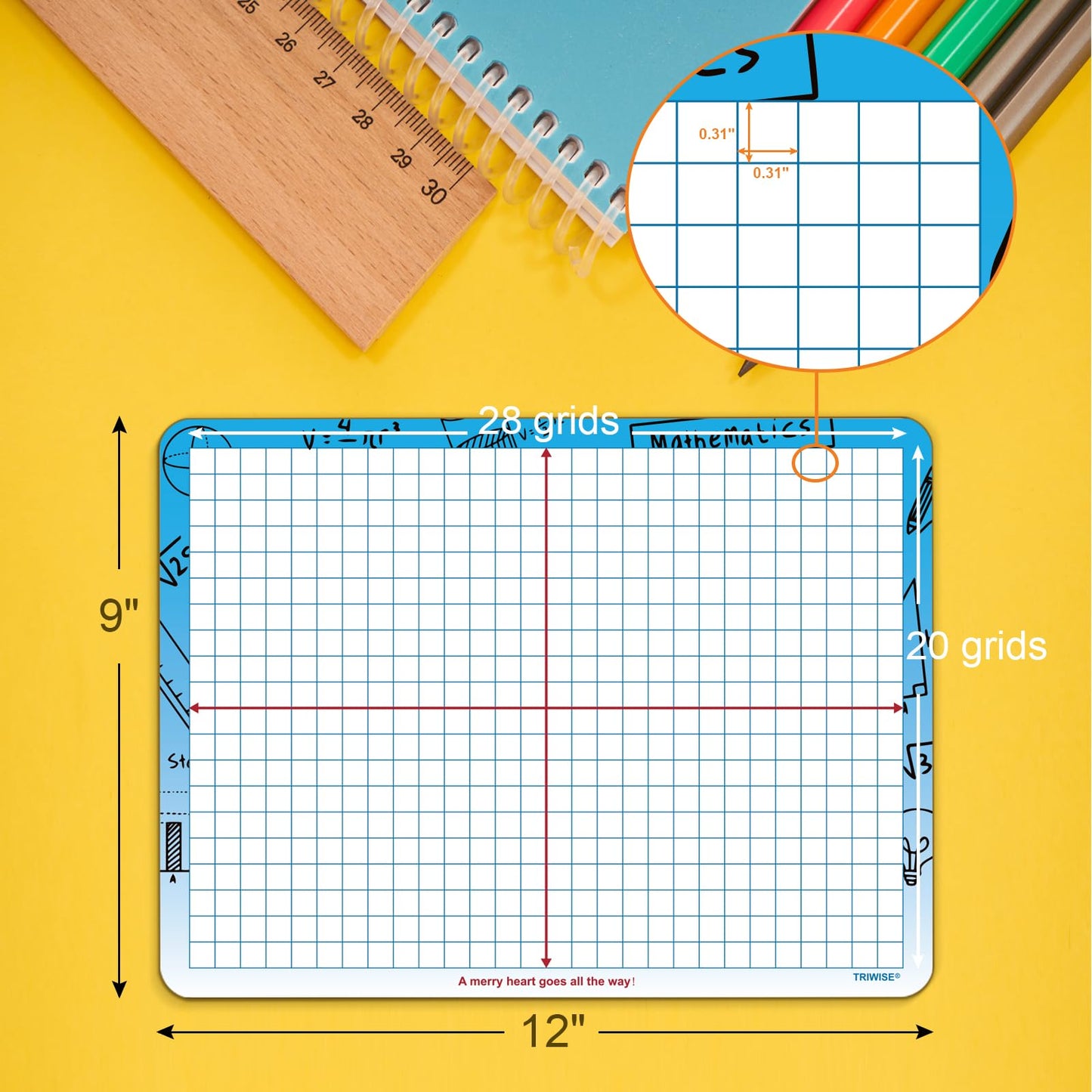 9"x12" Small White Board with XY Axis,Whiteboard for Students Practice Math,Grid Whiteboar,Double Sided Dry Erase Board for Classroom Teaching,Writable and Erasable White Boards (12 Pack)