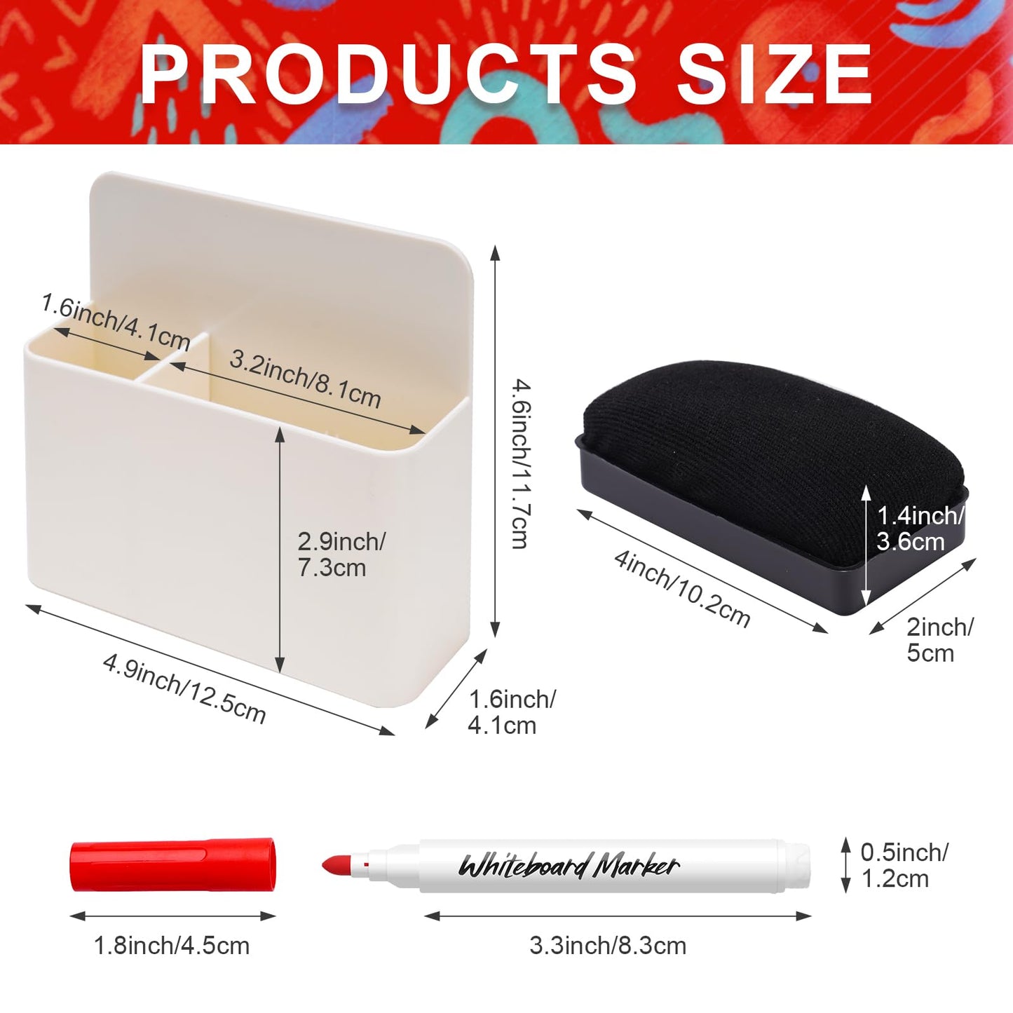NiArt Whiteboard Magnetic Dry Erase Marker Holder Set, 12 Colors Fine Markers, Magnetic Whiteboard, Dry Eraser for Office