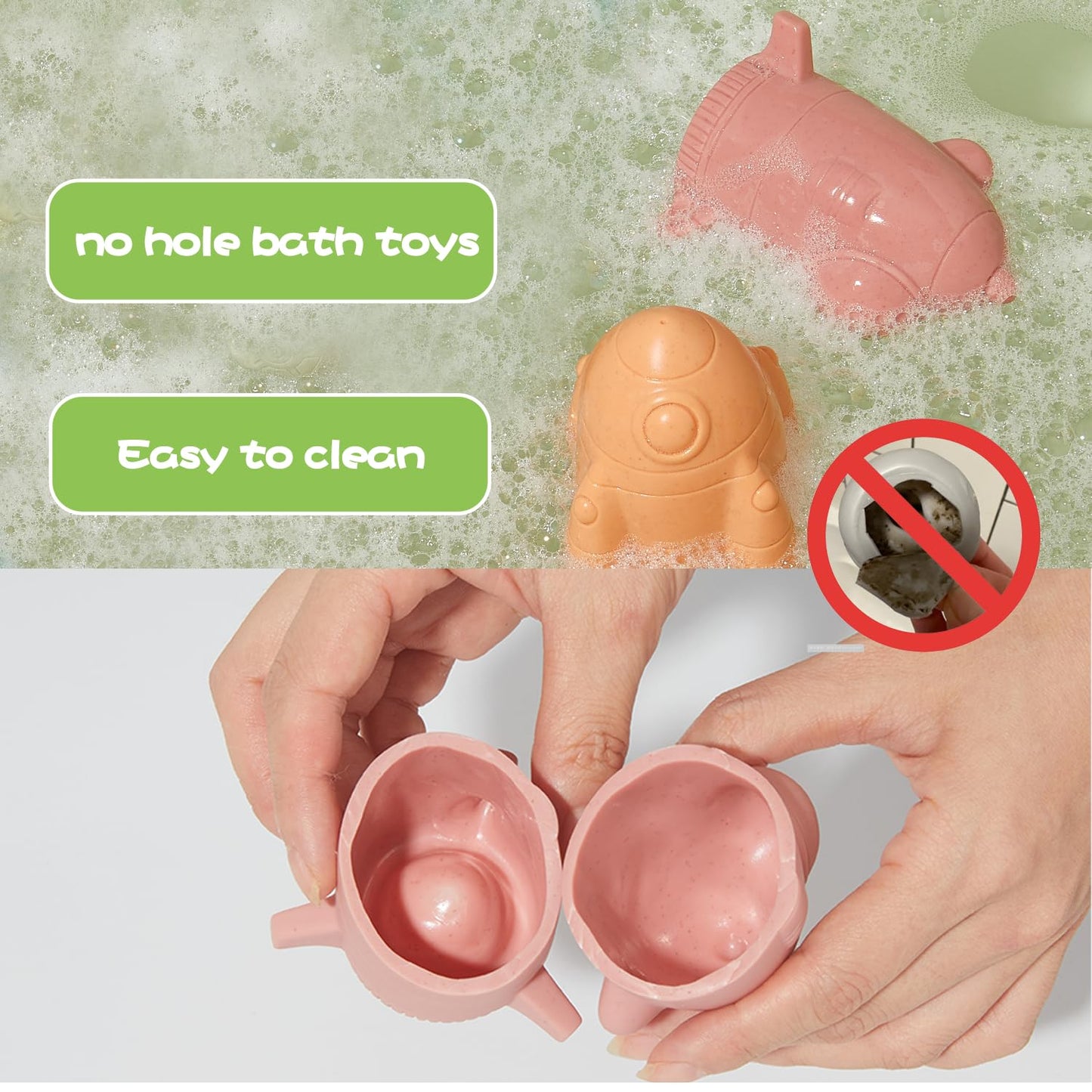 AMCHSURI Mold-Free & No Holes Bath Toys 9 Pack | Safe Astronaut & Rocket Ship Toys for Babies 6-12M & Toddlers 1-3Y | Bathtub Pool Float Toys for Boys Girls