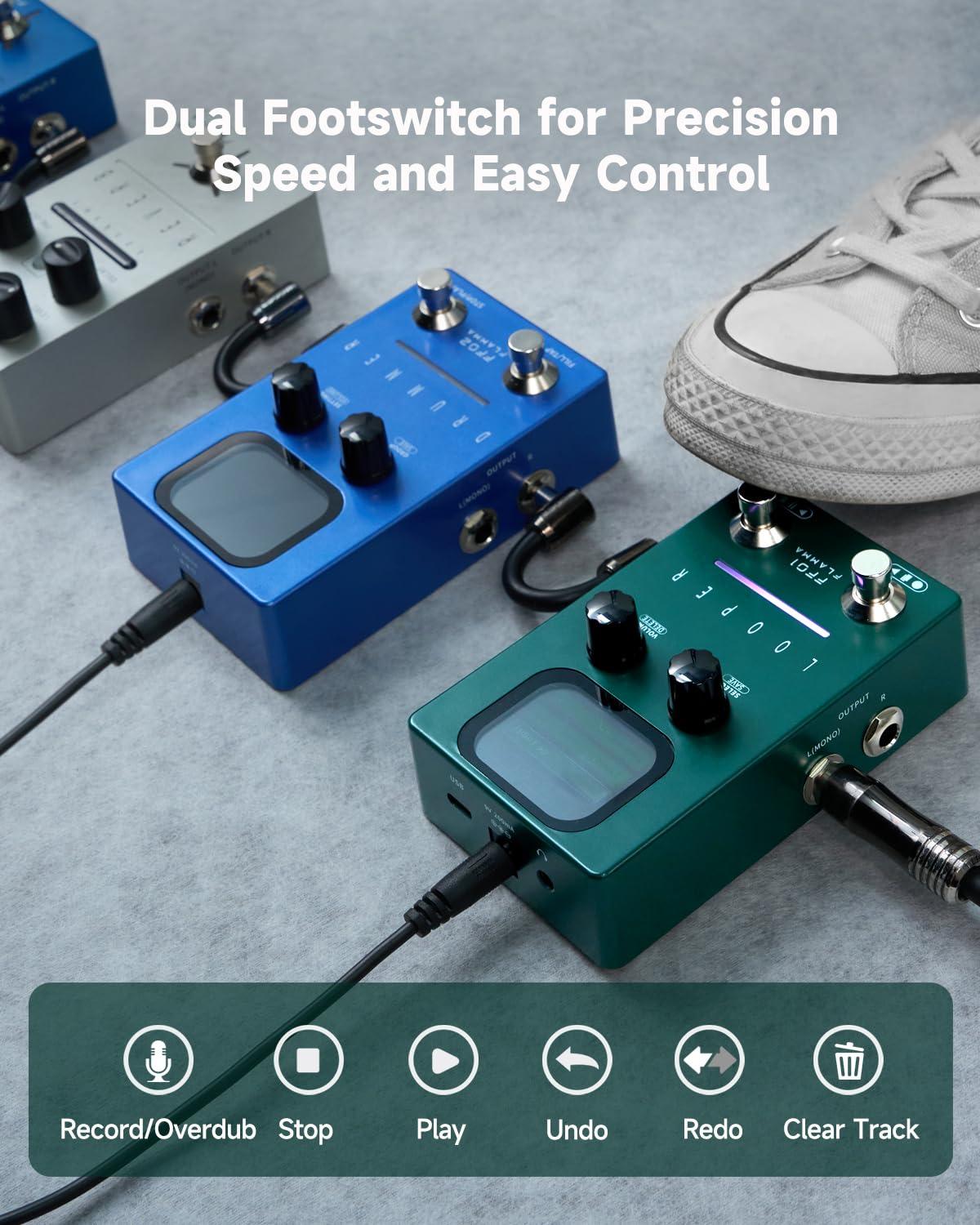 FLAMMA Looper Guitar Pedal, FF01 Looper Pedal with 40 Slots 160 Mins Looping Time, Stereo Guitar Loop Pedals with Screen for Electric Guitar/Bass, Fade Out, USB Data Management