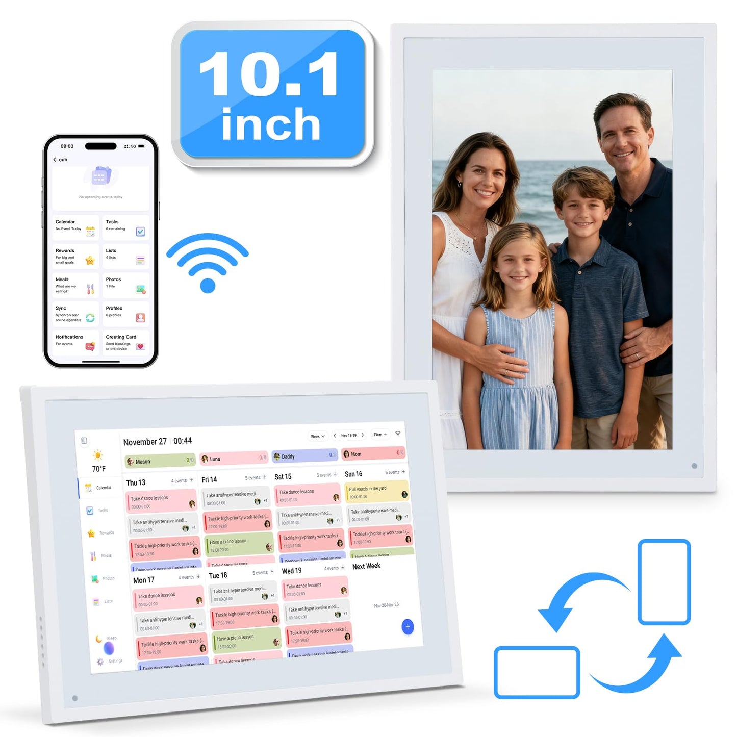 COMIX 10.1" Smart Calendar Display - Digital Family Wall Planner & Wi-Fi Chore Chart Syncs with Phones, Touch Screen Command Center & Digital Photo Frame for Home Organization, Office, Elderly