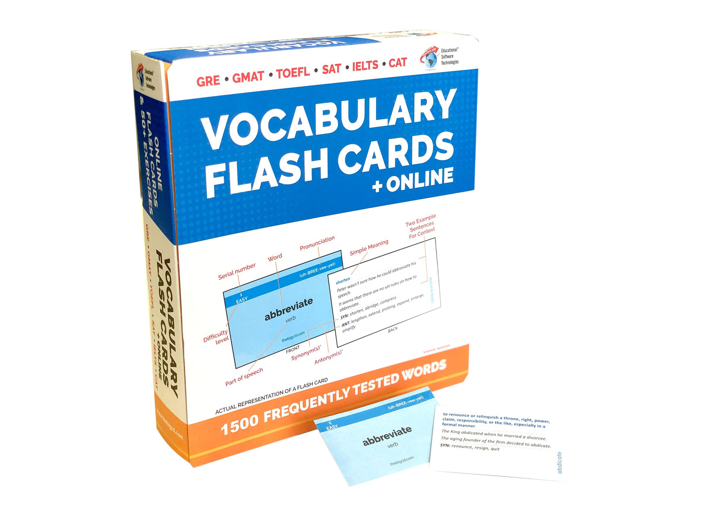 1500 English Vocabulary Flash Cards: Synonyms, Antonyms and 50 Online Exercises for GRE GMAT TOEFL IELTS SAT CAT