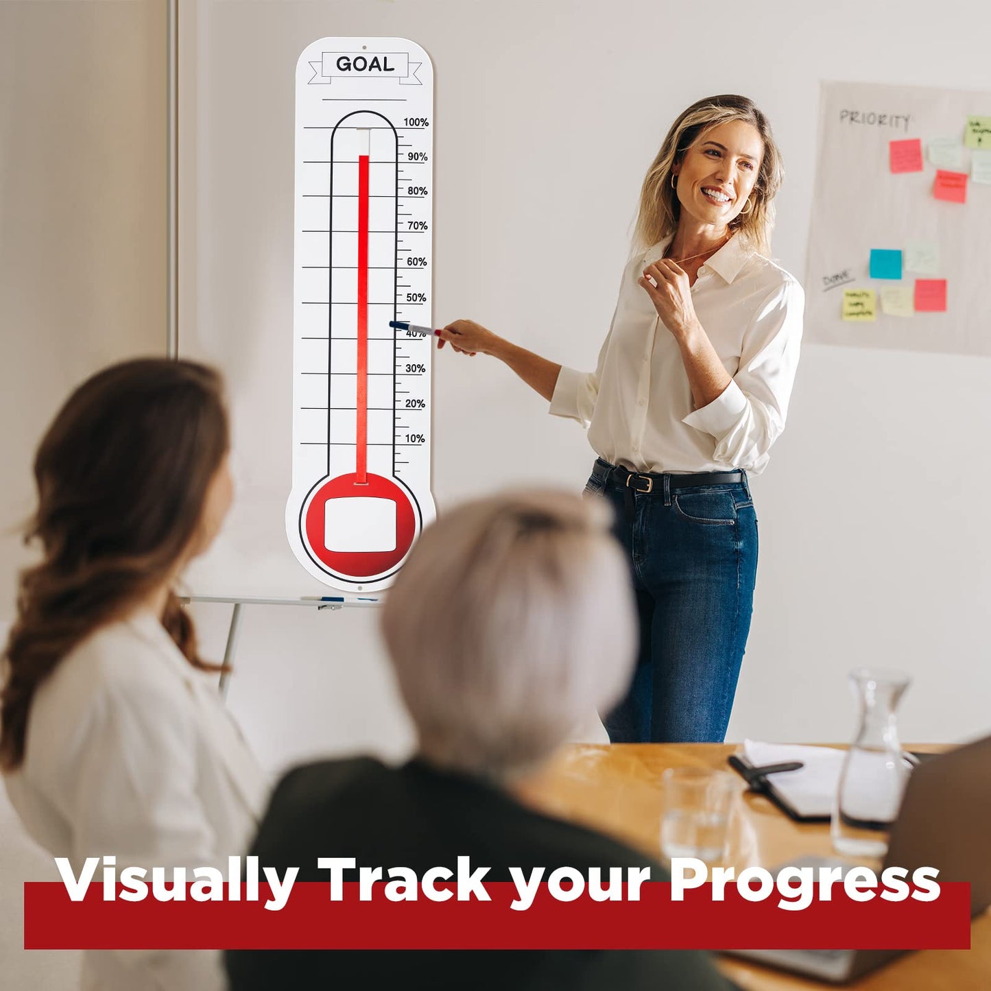 5 Pcs Goal Chart Fundraising Thermometer Goal Setter Board Goal Tracker Giant Goal Chart Goal Tracker Dry Erase Goal Setting Wall Mounted Thermometer with Pull Through Ribbon, 46 x 12 inches