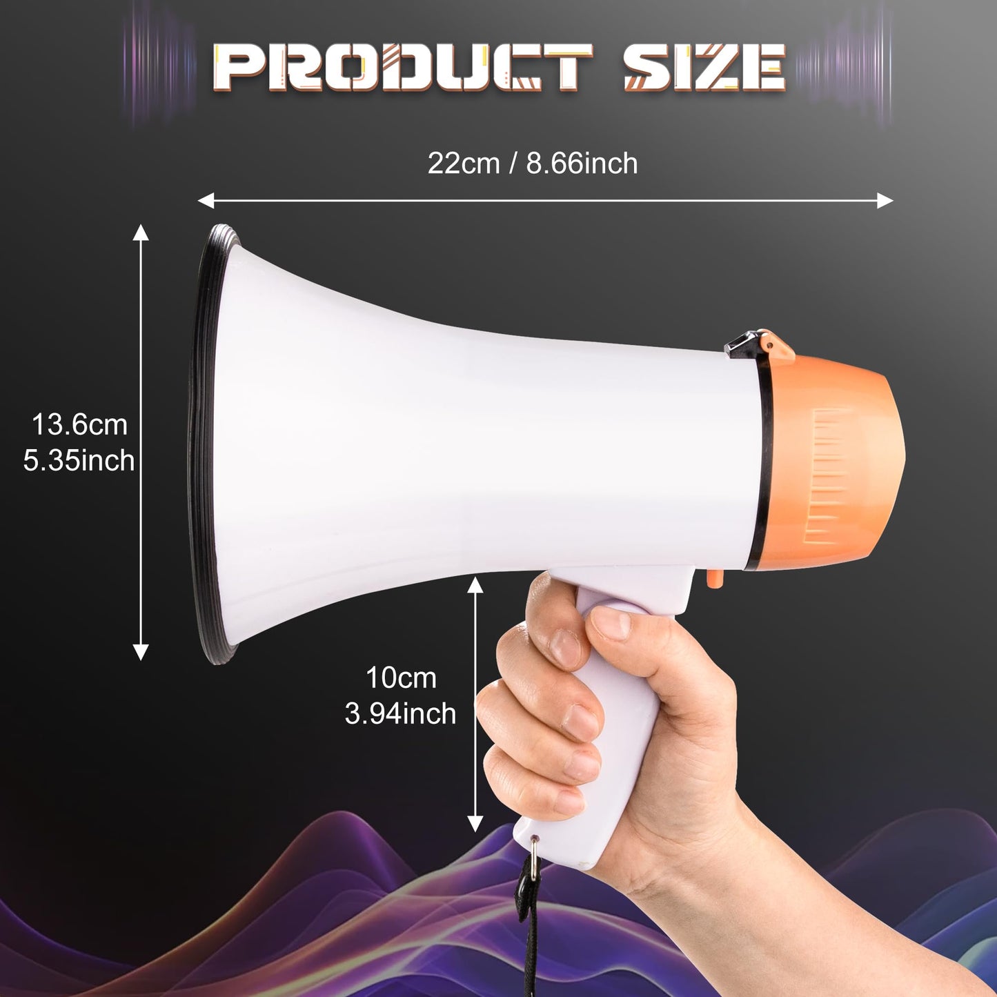 MyMealivos Portable Megaphone Bullhorn 20 Watt Power Megaphone Speaker Voice and Siren/Alarm Modes with Volume Control and Strap (White&Orange)