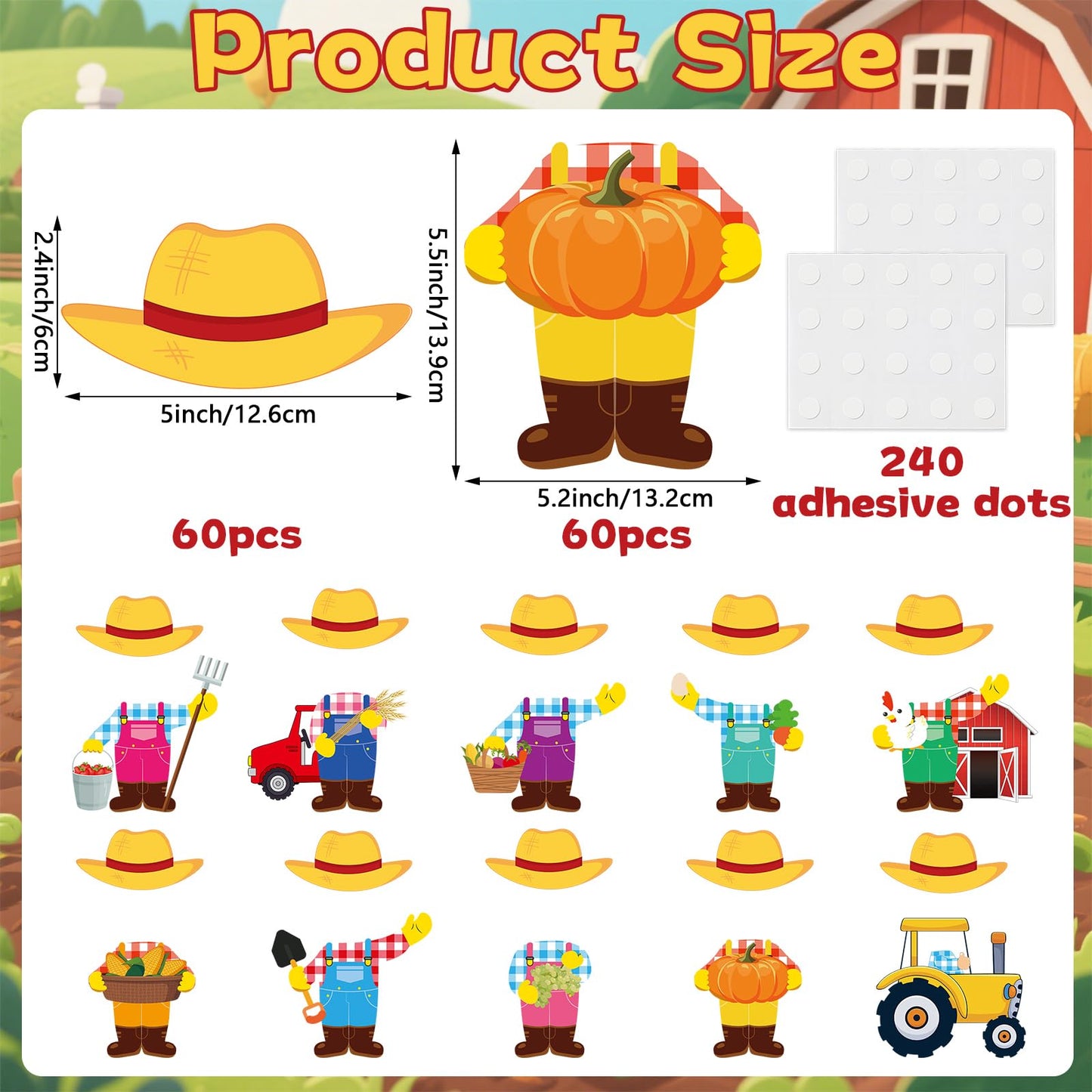 60pcs Farm Theme Cutouts Farmer with Straw Hat Bulletin Board Decorations Farmer Paper Cut-Outs Classroom Decor for Boy Girl Classroom DIY Craft Photo Kindergarten Preschool Wall Door Decor Supplies
