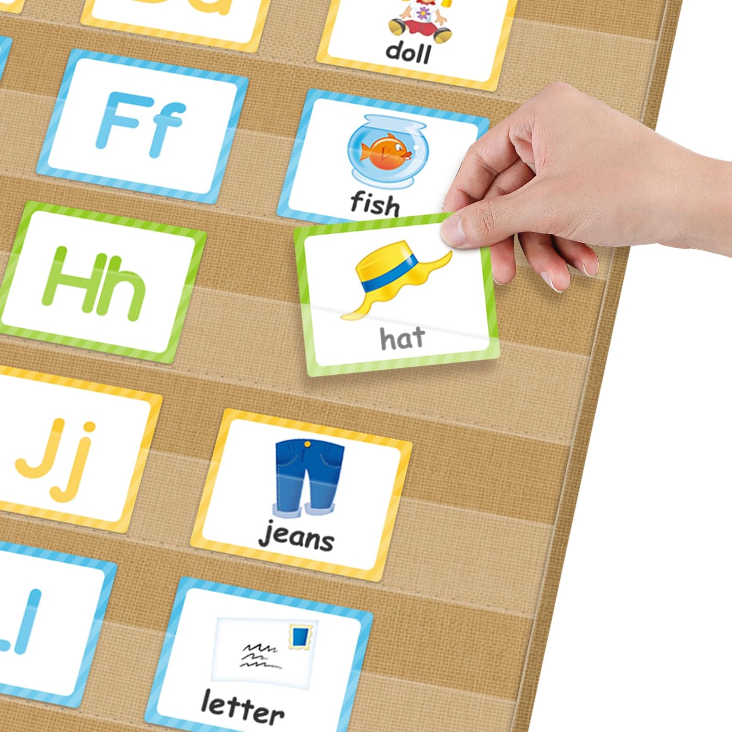 Godery Burlap 7 Pocket Chart for Teacher Lessons in a Classroom or for Use at Home – Fits Standard 3” Sentence Strips and Cards (28" x 28")
