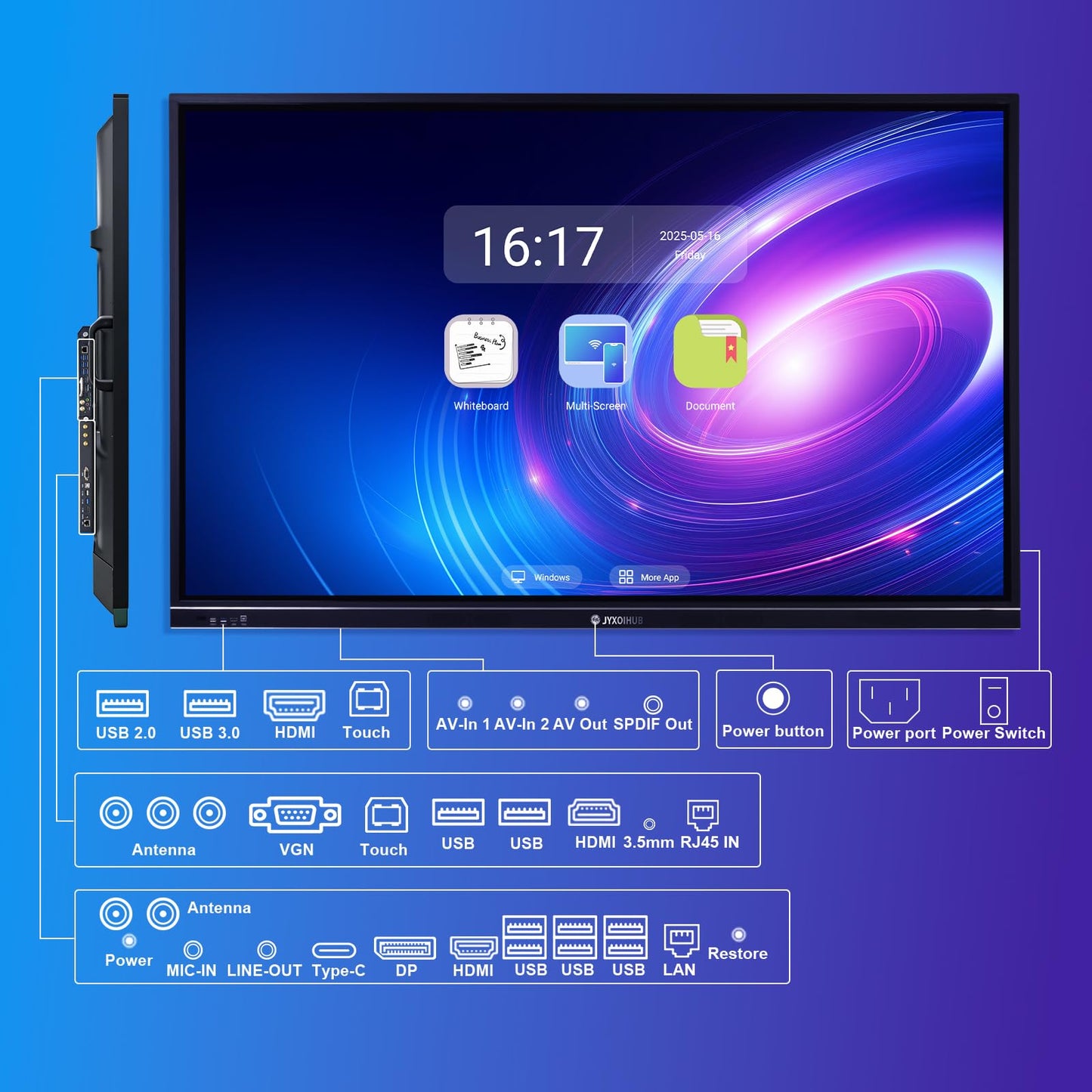 75 inch Interactive Whiteboard, 4K UHD Smartboard Touchscreen Display, Smart Whiteboard, Remote Collaboration Smart Board for Classroom and Businesses (Board Only) (75 Inch)