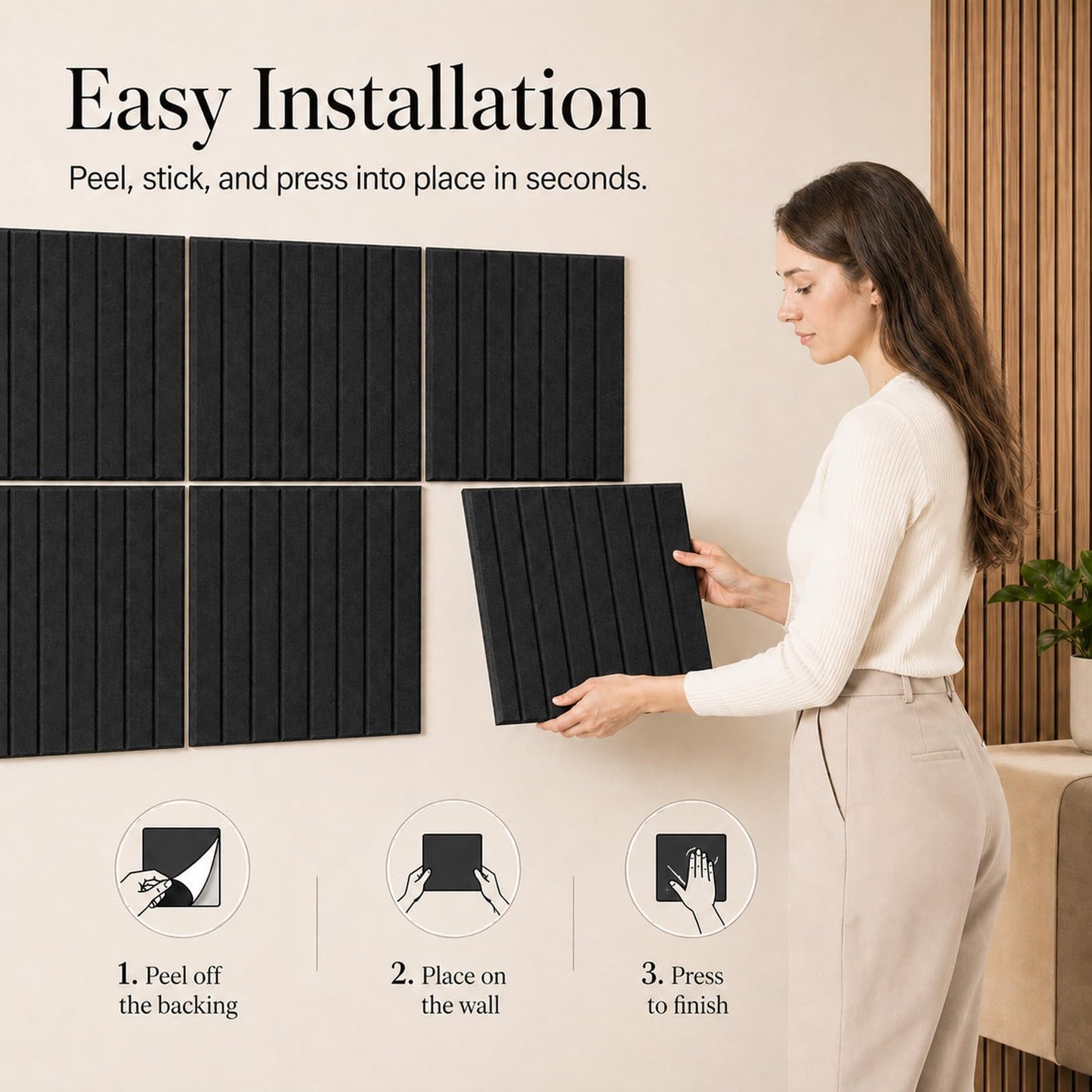 Baysola Stripe Felt Bulletin Board Panels 48 x 36 Inch Self Adhesive Wall Tiles Cork Board Alternative for Office Classroom Photos Notes 12 Pack