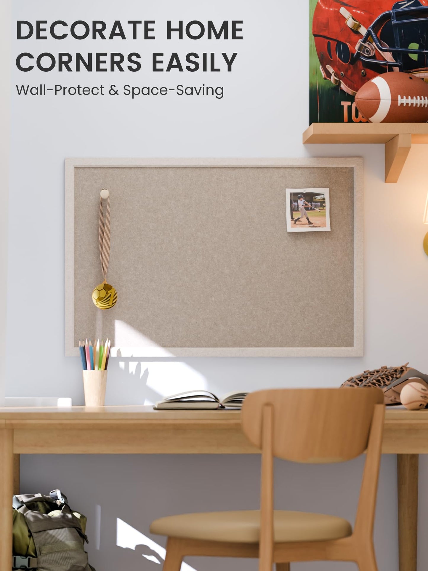 Fluxynara Foldable Cork Board Alternative, Felt Bulletin Board 35.4" x 23.6" Oatmeal Frame with 24 Adhesive Tabs, Pin Board for Home Office, Classroom, Entryway, Kitchen Wall Decor—Deep Camel