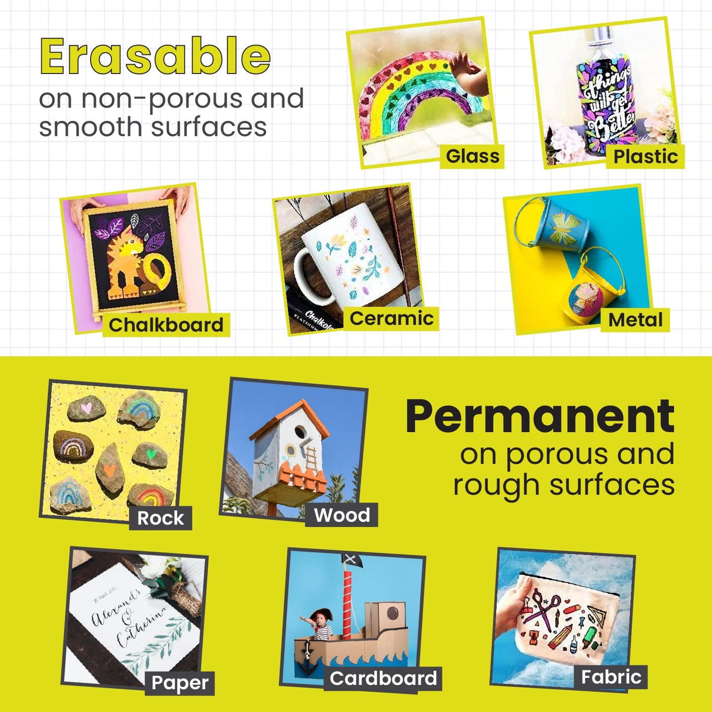 5 Yellow Chalkboard Chalk Markers - Yellow Dry Erase Markers for Blackboard, Chalkboard Signs, Windows, Glass | Variety Pack - Fine & Jumbo Size Ink Pen (1mm, 3mm, 6mm, 10mm, 15mm)