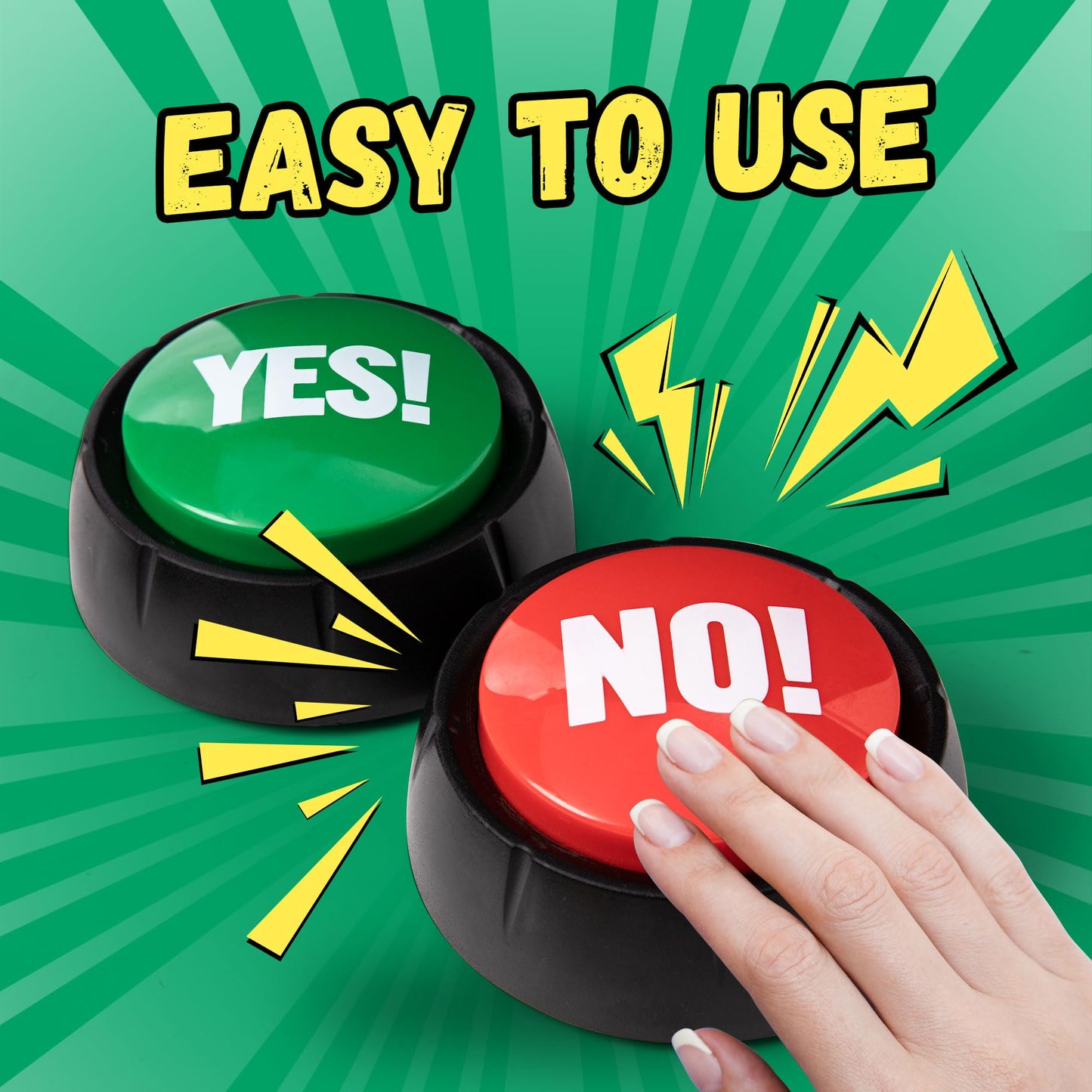 Loudmore Yes Button and No Button with Sound 2 Pack Buzzers for Trivia Games and Family Game Answer Buzzers for Classroom Parties, Games, Office Stress Relief