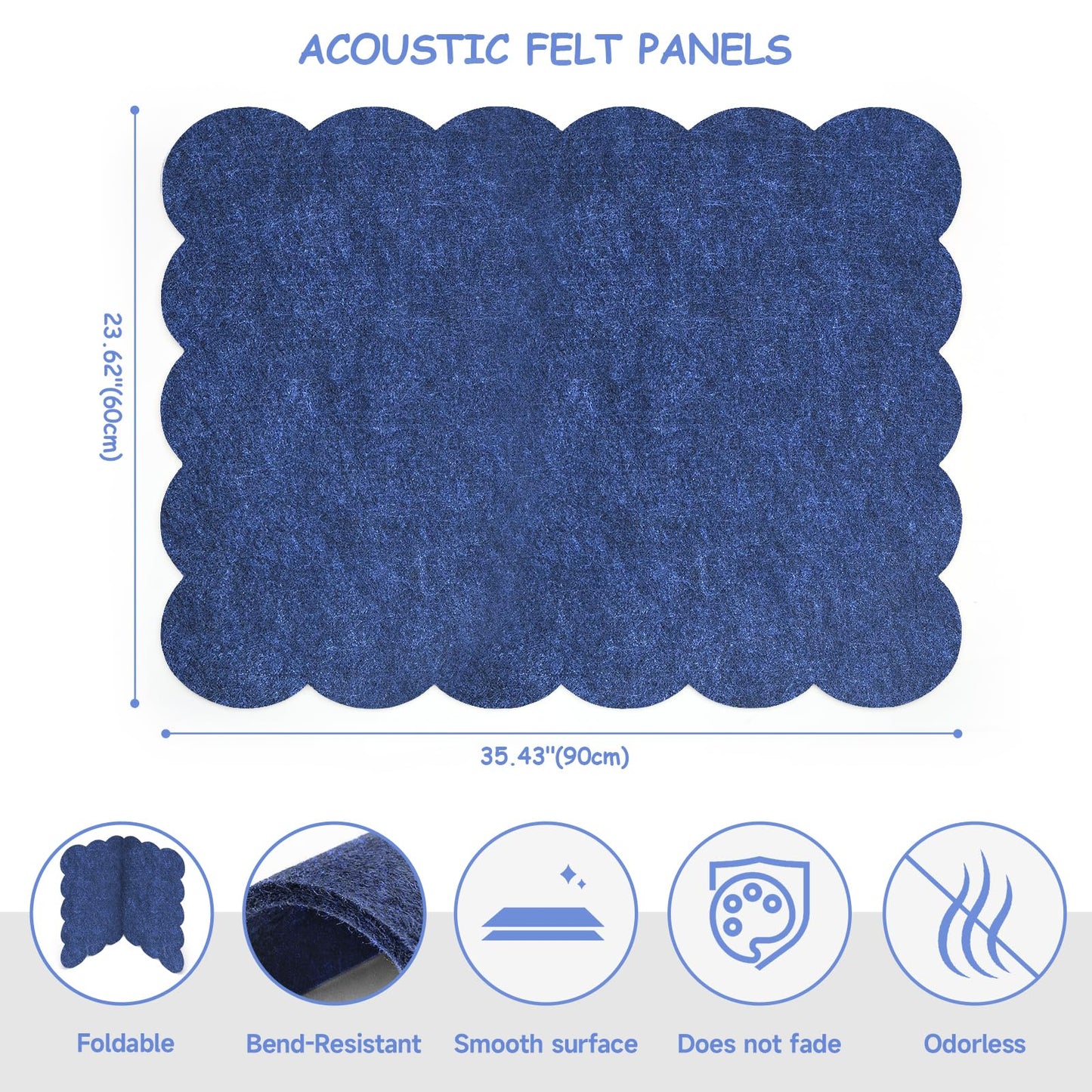 Felt Bulletin Board 36" x 24" Cork Board Alternative,Decorative Felt Pin Board Foldable Cork Boards for Walls Self-Adhesive Cork Board for Home Office Classroom Pin Board (Dark Blue)
