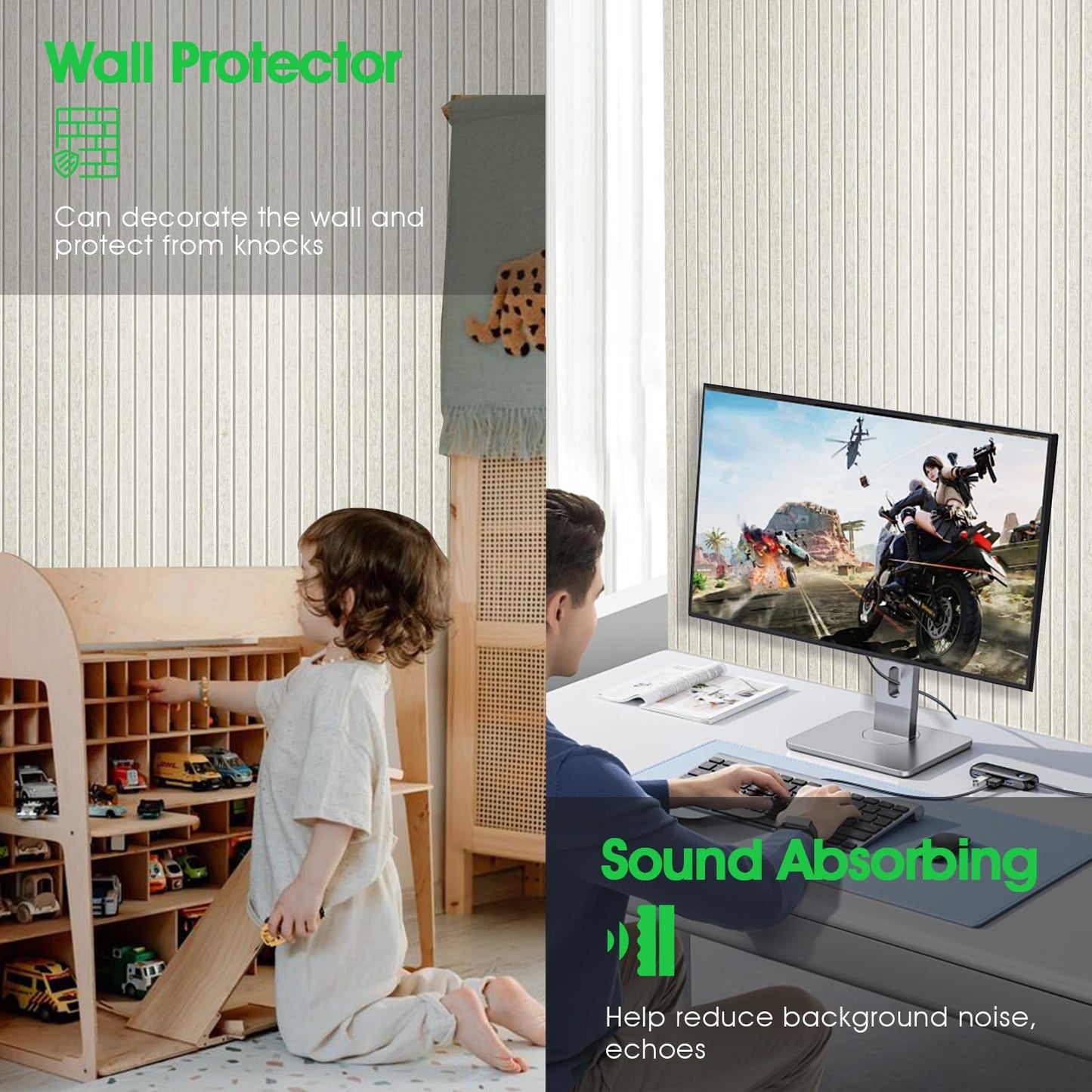 Large Cork Board for Office, 8 Pack Felt Wall Tiles with Slat Wall Paneling and Safe Removable Adhesive Tabs, Felt Bulletin Board Pin Board Cork Boards for Walls - Oatmeal