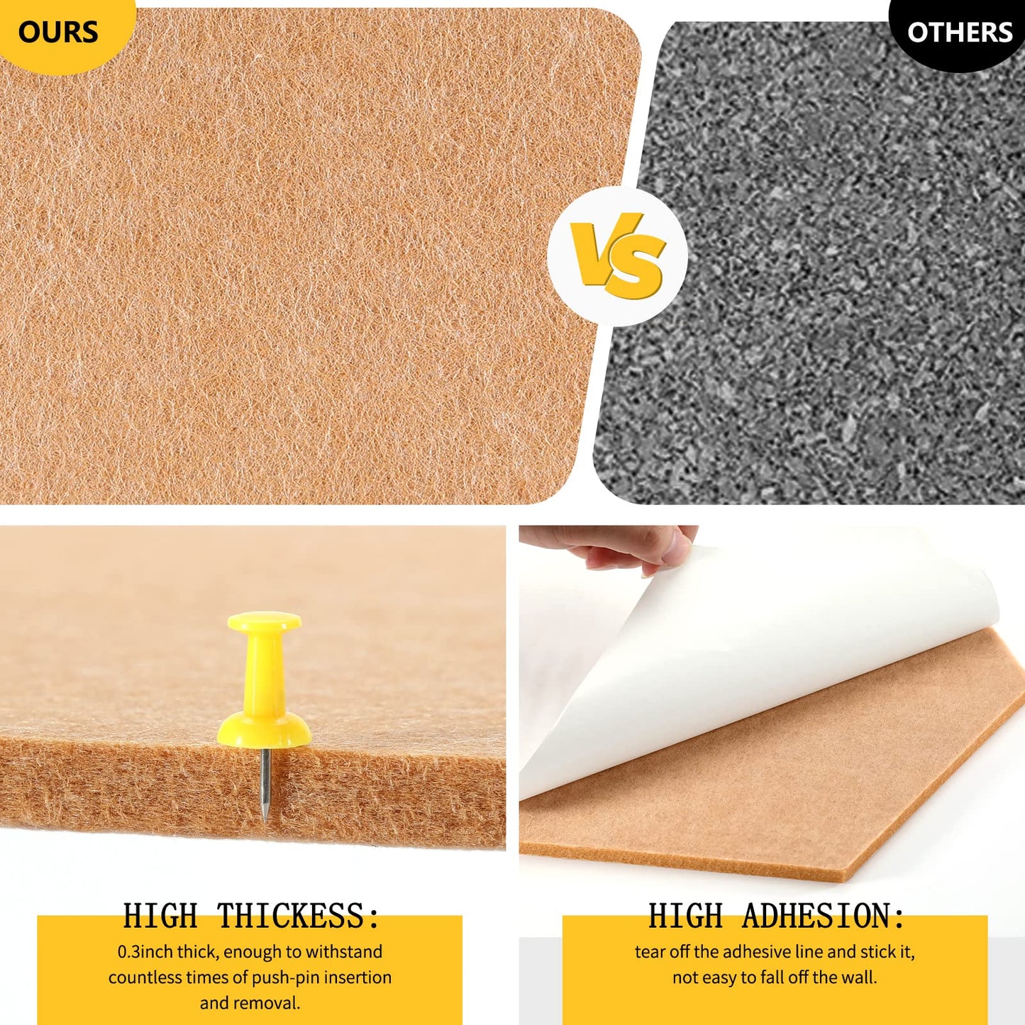 Uoisaiko 12" Large Bulletin Board with 30 Push Pins, Pack of 8 Hexagon Felt Pin Board Notice Boards for Home Office, Felt Wall Tiles for Photos Memos (Brown)