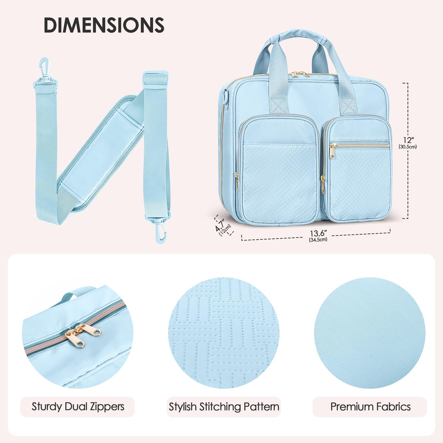 Prokva 3 Ring Zipper Binder, 2 Inch Ring Binder Organizer Bag with Shoulder Strap Fits 13 Inch Laptop and 500 Sheets, Blue(Empty Bag Only)