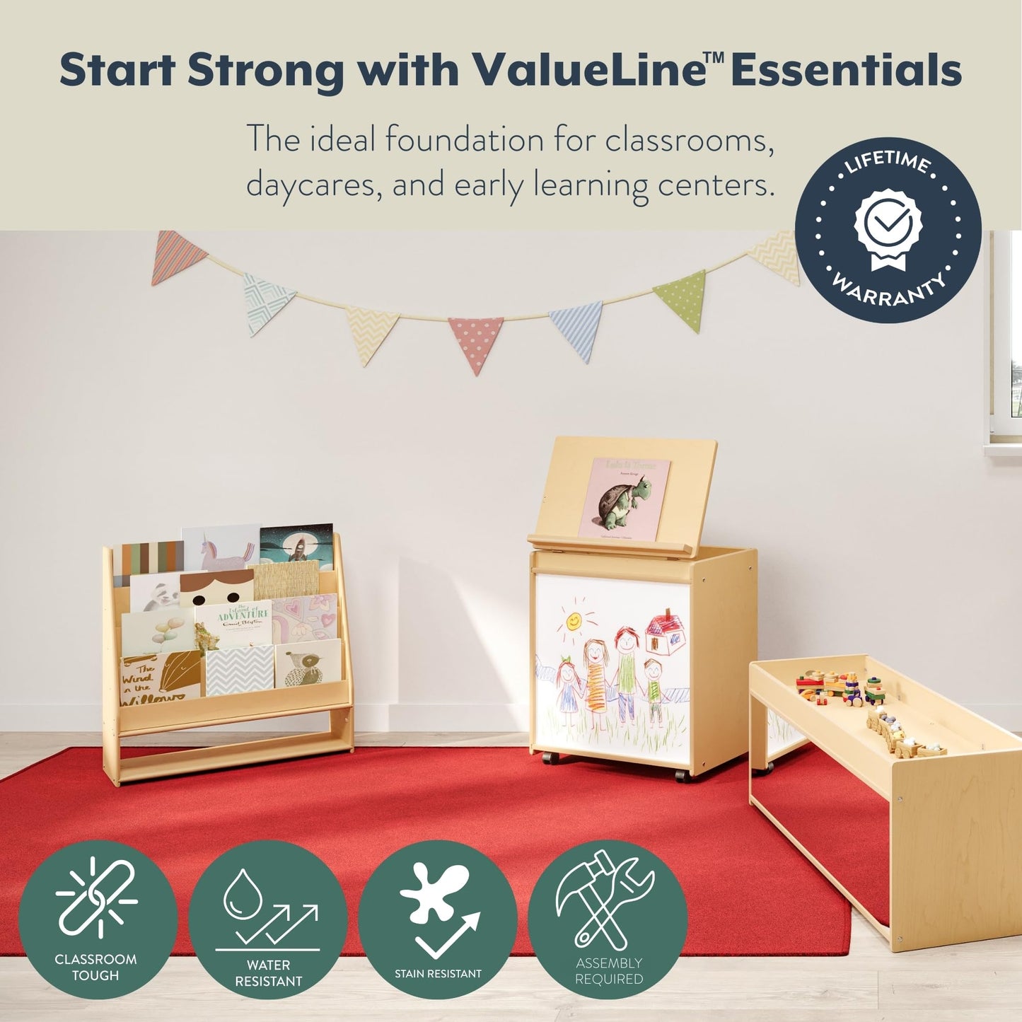 Angeles Value Line Big Book Display, 25" L x 30" H, Kids Storage Organizer, Kids Bookshelf for Classroom, Playroom, Nursery, Montessori School, Natural