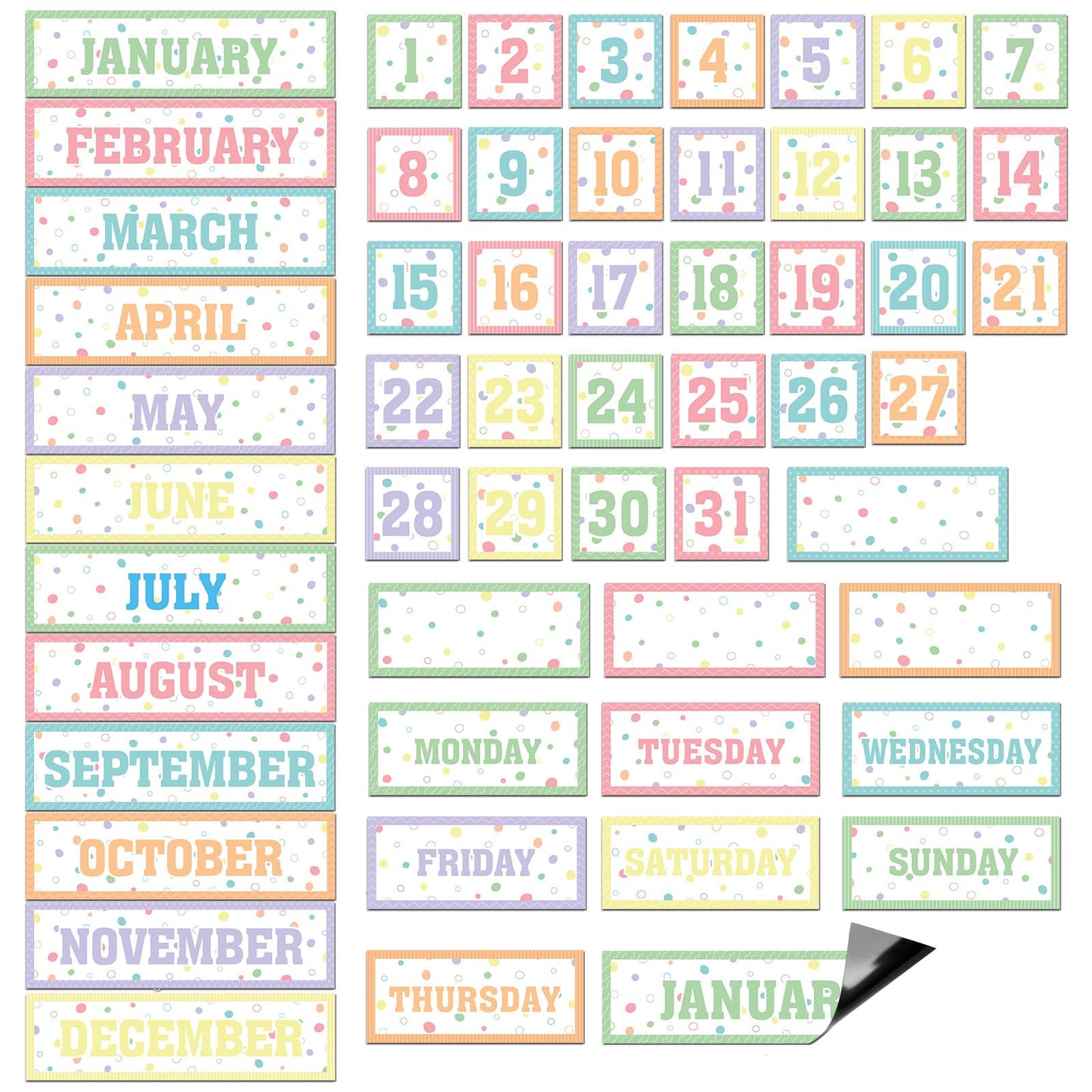 Ireer 54 Pcs Calendar Magnets Numbers Pastel Magnetic Calendar for Classroom Decor, Days of the Week and Months Dates Indicators for Teacher School Home Office Supplies