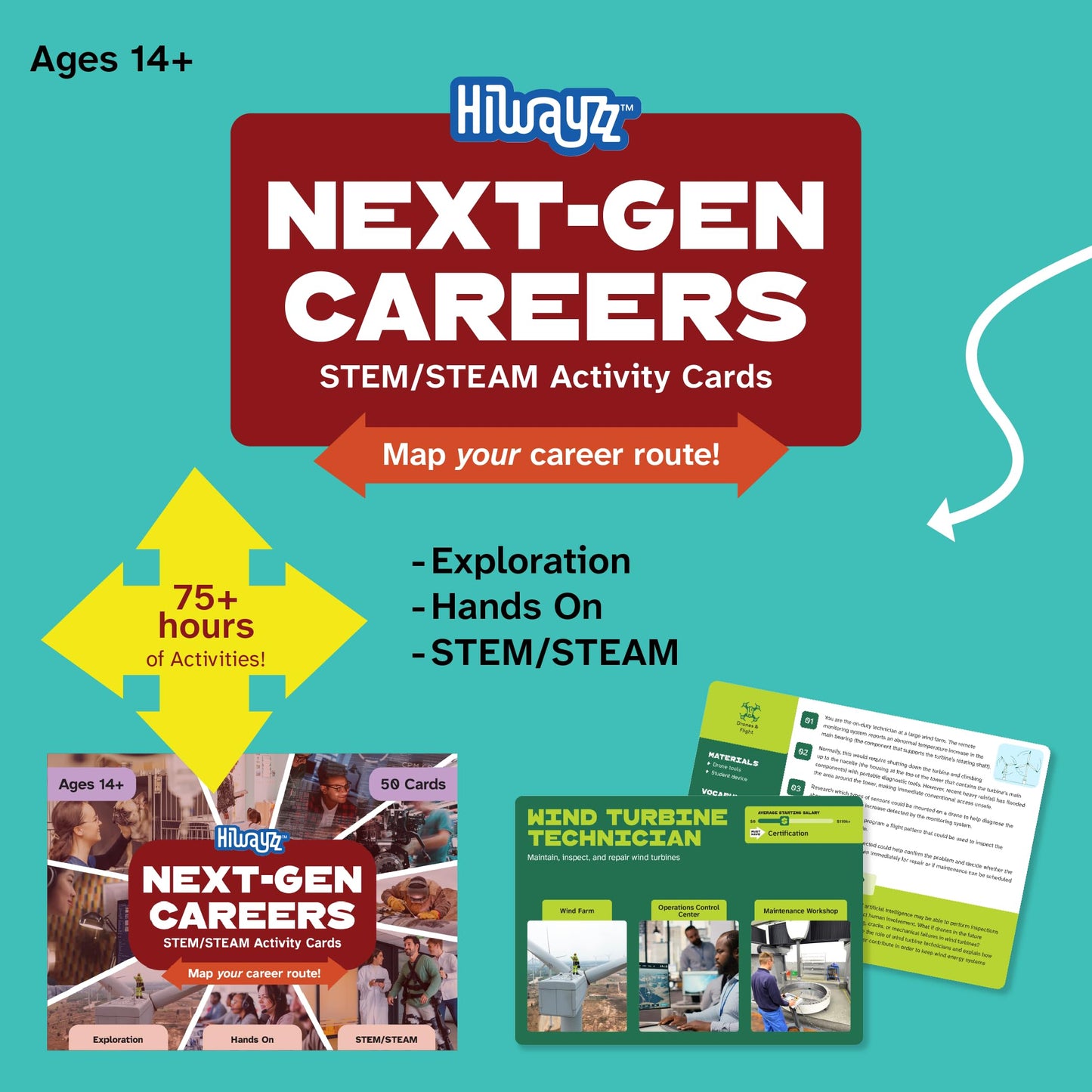 Hiwayzz Next-Gen Career Cards – Career Exploration Deck for High School Students – 50 Educational CTE Cards with Salaries & Education Paths - 75+ Hours of Activities - Ages 14+
