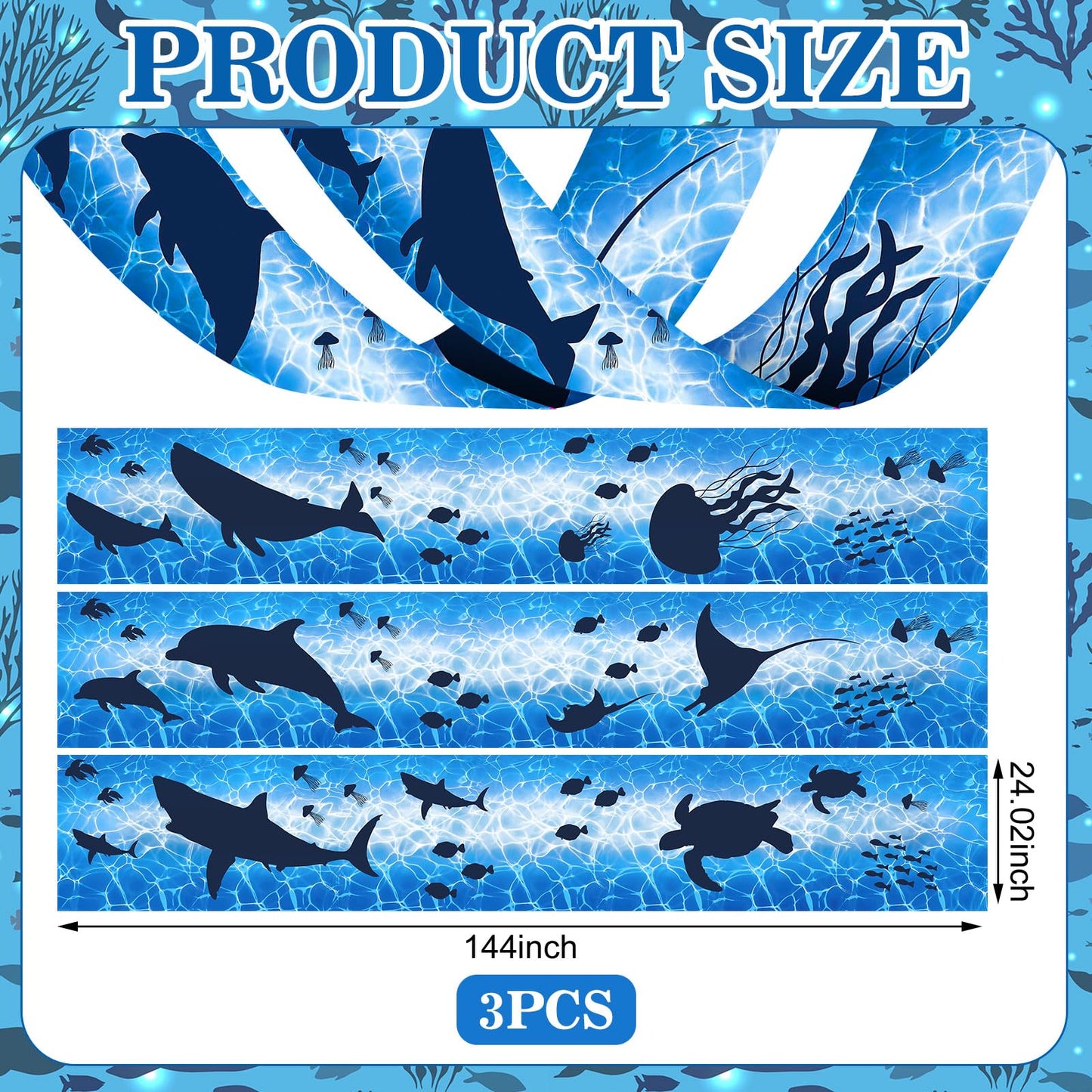 Feifeiya 3 Pcs Under The Sea Ceiling Decorations 24 Inch x 12 ft Vbs 2026 Decorations Summer Ocean Birthday Party Decor Ceiling Cover Banner for Summer Vocation Church Sunday School Daycare Classroom