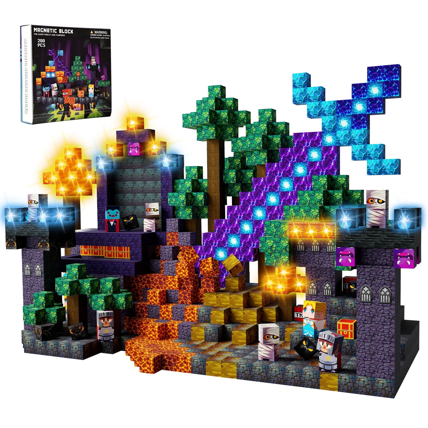 Lukoca 200PCS Magnetic Building Blocks with Light Up Blocks, STEM Educational Construction Toys, Sensory Learning Toys for Kids Ages 3-8+, Birthday for Boys & Girls