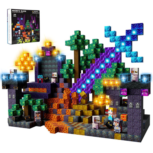 Lukoca 200PCS Magnetic Building Blocks with Light Up Blocks, STEM Educational Construction Toys, Sensory Learning Toys for Kids Ages 3-8+, Birthday for Boys & Girls