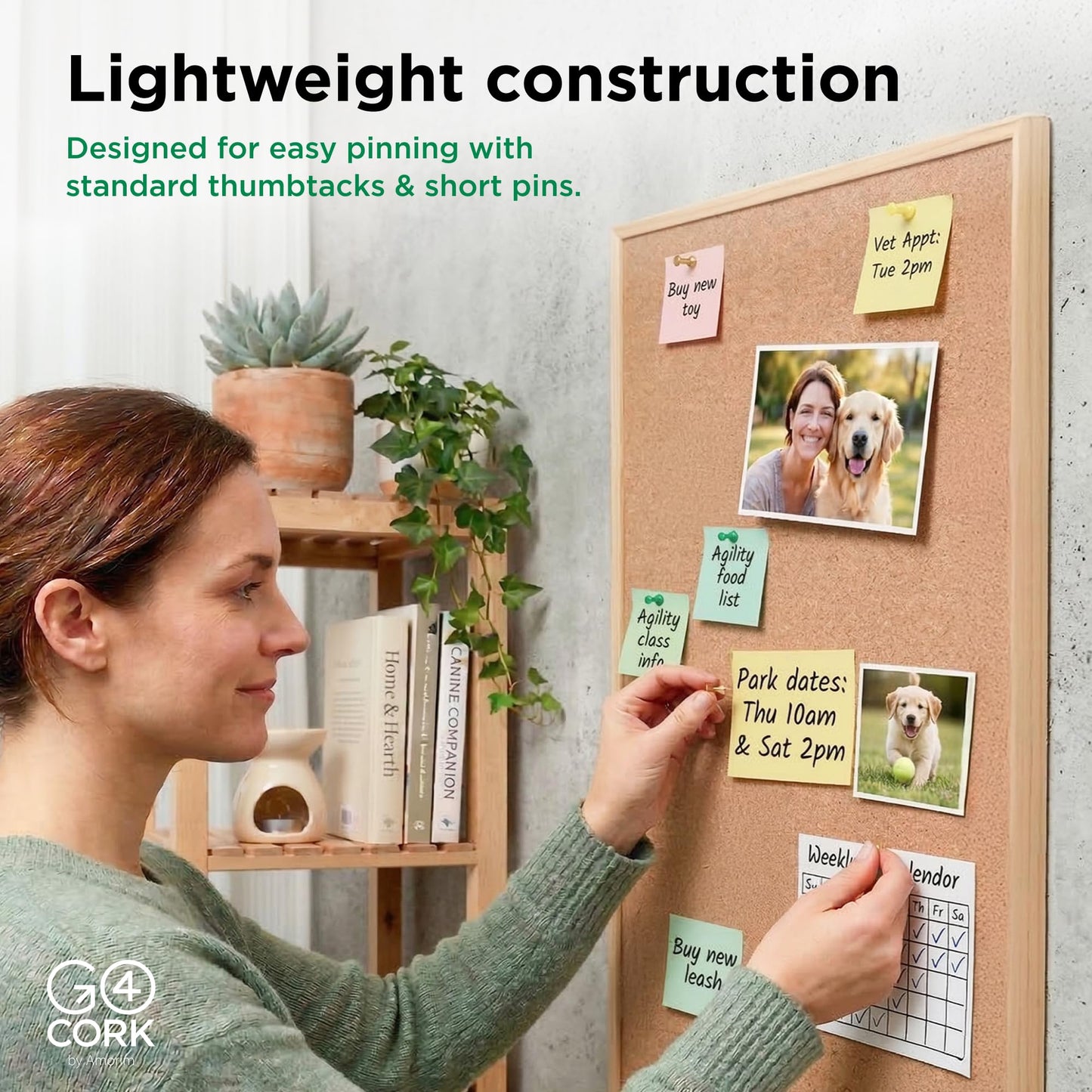 Go4Cork Framed Cork Bulletin Board - 35.4”x 23.6” | Wall Mounted Premium Double-Sided Pine Frame Eco Cork Memoboard | Office Home Classroom Organization Decor | Pushpins & Set Up Accessories Included