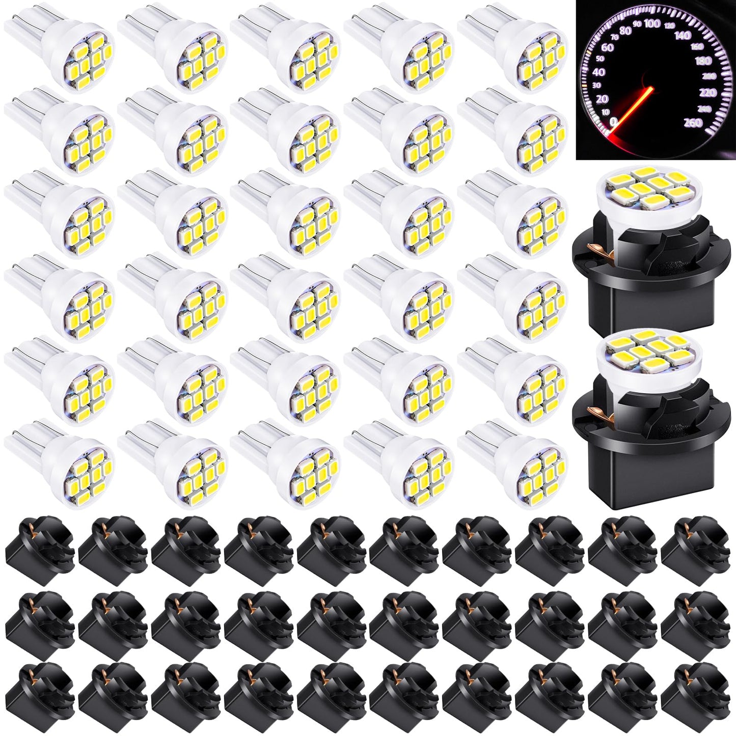 Frienda LED Dash Instrument Light Bulbs, 40 Pcs T10 194 168, Twist Lock Socket, White, for Dashboard Panel Gauge Cluster