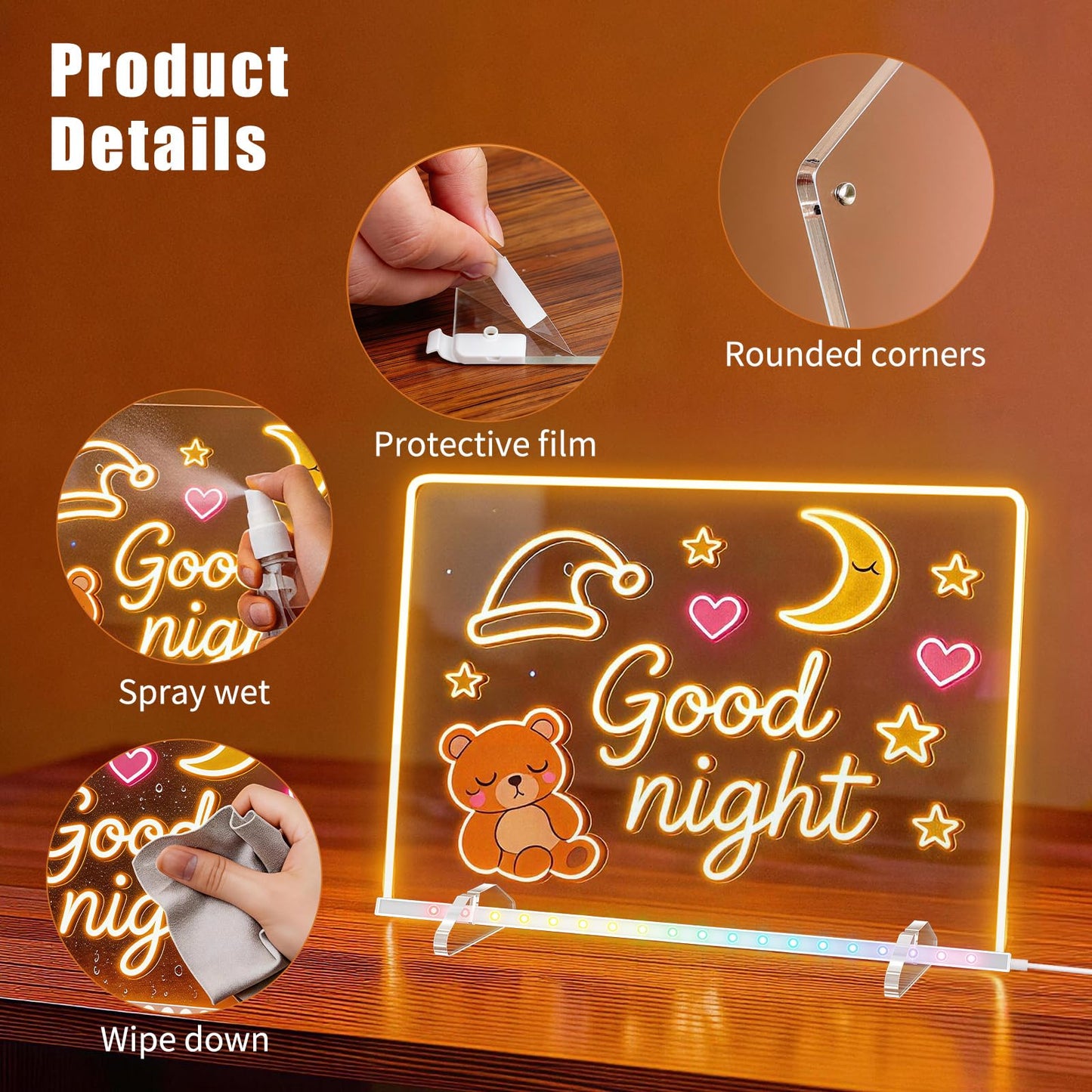 LED Note Board with 8 Colors 6 Modes -13.7"X10" Acrylic Dry Erase Board, Led Drawing Board Includes Adapter, 14 Markers, Tracing Paper, Sketching Gifts for Kids/Girls/Teens