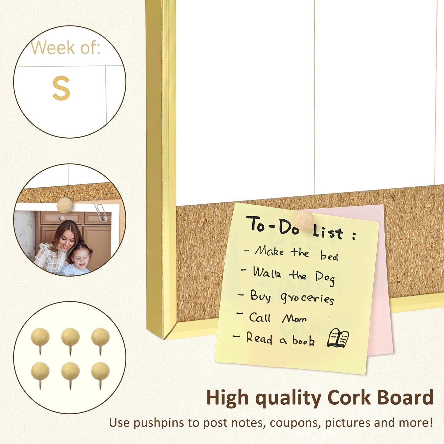 Umtiti Magnetic Weekly Dry Erase White Board and Cork Board, Aluminum Frame Mini Whiteboard，Magnetic Surface Whiteboard for Home Office and Wall Decor(ZHZL-2040JL)