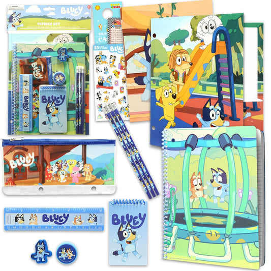 Bluey School Supplies for Kids - 11 Pc Themed School Supplies Bundle Includes Bingo Folders, Notebook, Notepad, Pencils, More Plus Stickers | Bluey Classroom Supplies