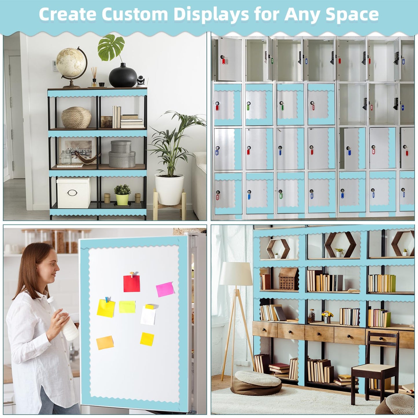 30 Pcs Magnetic Borders for Classroom Whiteboard - Sky Blue Magnetic Bulletin Board Border Set - Scalloped Chalkboard Border Strips for Teachers, Parents, DIY Home,School & Office Decoration