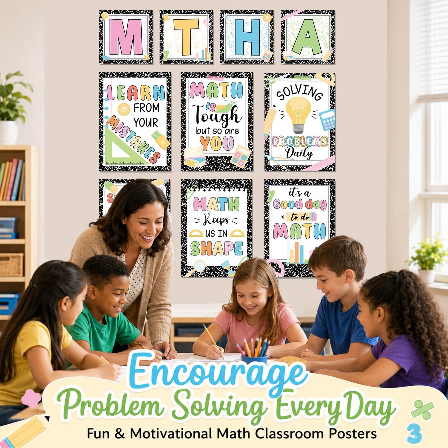 10PCS Composition Math Posters Math Inspirational Wall Chart Black White Speckle Classroom Decor Educational Mathematics Bulletin Board Decor for Elementary Middle School Teacher Chalkboard Supplies