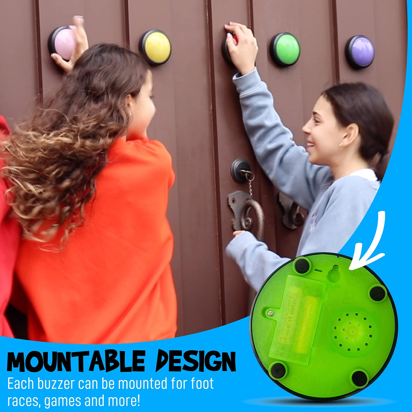 Teacher's Choice 4 Pack Game Buzzers with Unique Loud Sounds for Each Buzzer | Great for Trivia Games, Family Feud, Jeopardy, Competition, Spelling Bees and More