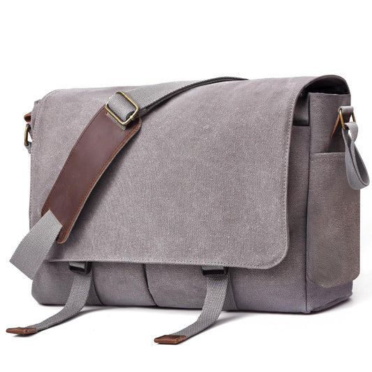 Messenger Bag for men Laptop Bag UnisexRetro Canvas Bag14-15.6 inches Casual single shoulder bag For Work College Travel (grey)