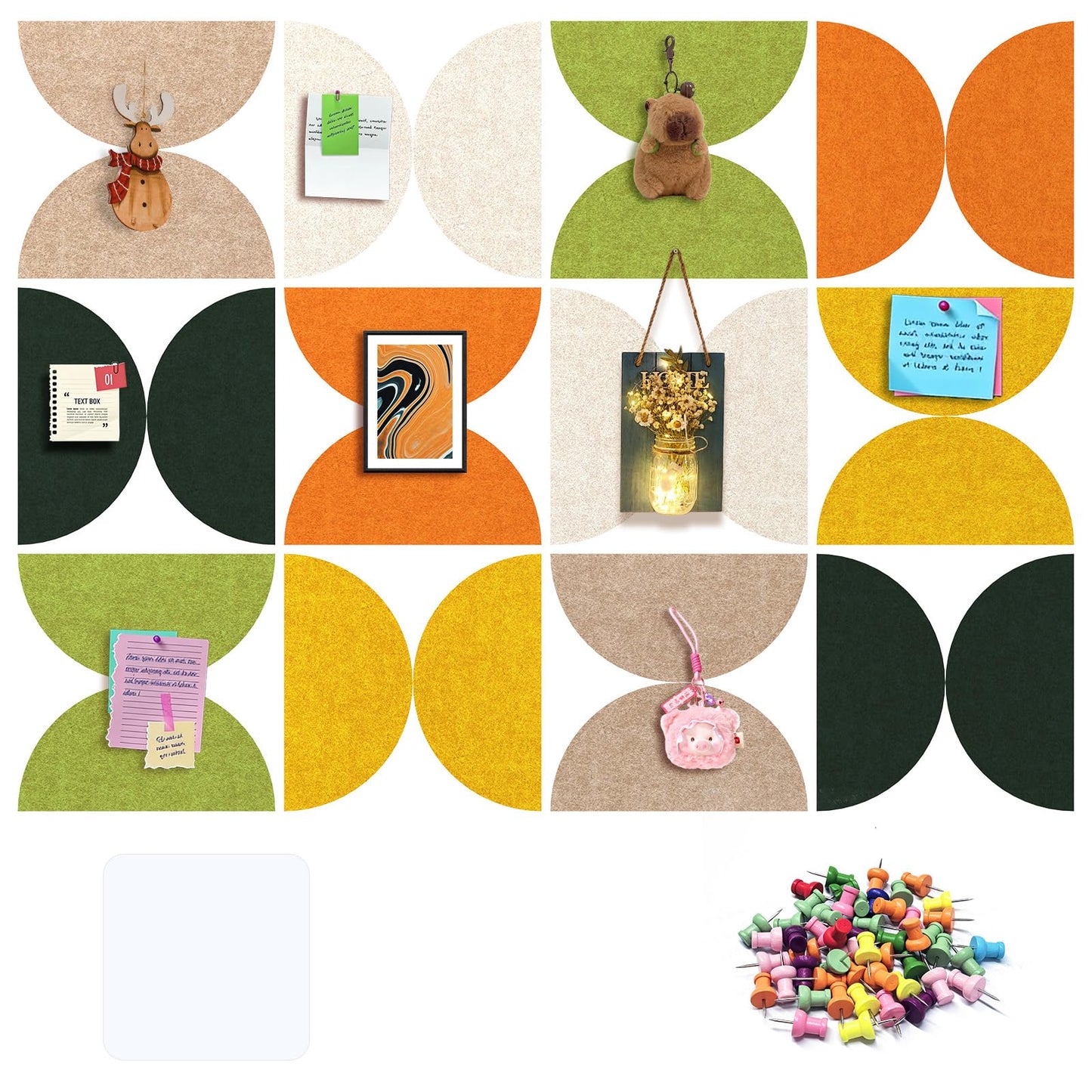 Ghegicu 24PCS 11.8" Large Semi-Circle Felt Cork Board Tiles, Geometric Bulletin Boards with 50 Pushpins, 35 Adhesive Tabs for Office School Home Wall Decor Stickers Memos Photos Display (Semicircle)