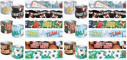Juvale Sports Bulletin Board Borders for Classroom Decor - 6 Rolls (234 ft) Multicolor Scalloped Trim - Assorted Basketball, Football, Soccer & Baseball Designs - 78 Precut Strips (Pack of 2)