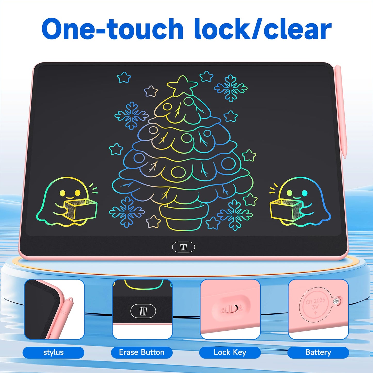 16 Inch LCD Writing Tablet for Kids 2 Pack, Large Drawing Board Doodle Pad, Colorful Screen Erasable Sketch Tablet, Travel Toys and Reusable Learning Gift for Boys Girls (Pink)