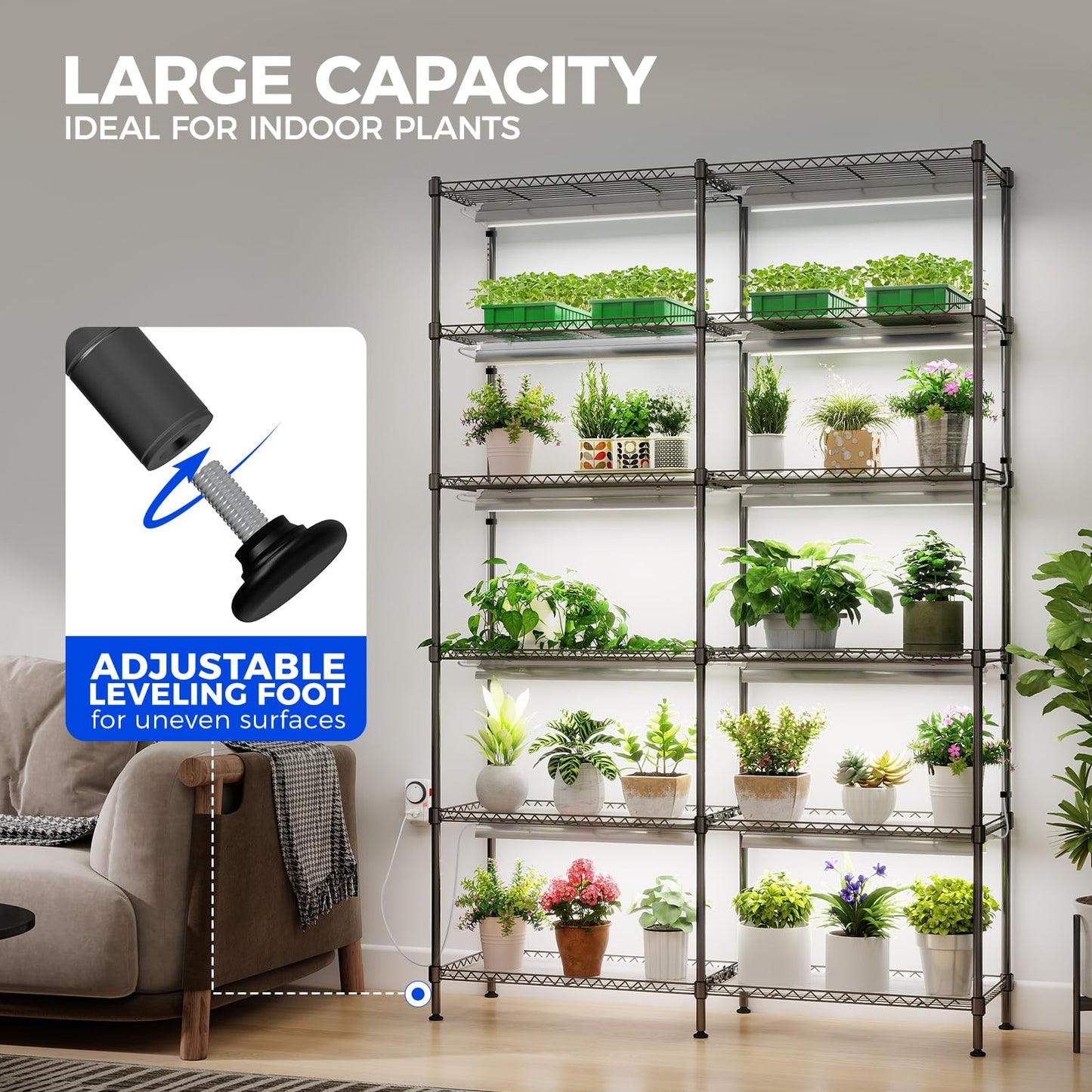 Barrina CX1 Plant Stand with Grow Lights, 5-Tier Metal Shelf, 47.2x13.8x70.9IN, 5000K Full Spectrum Lighting