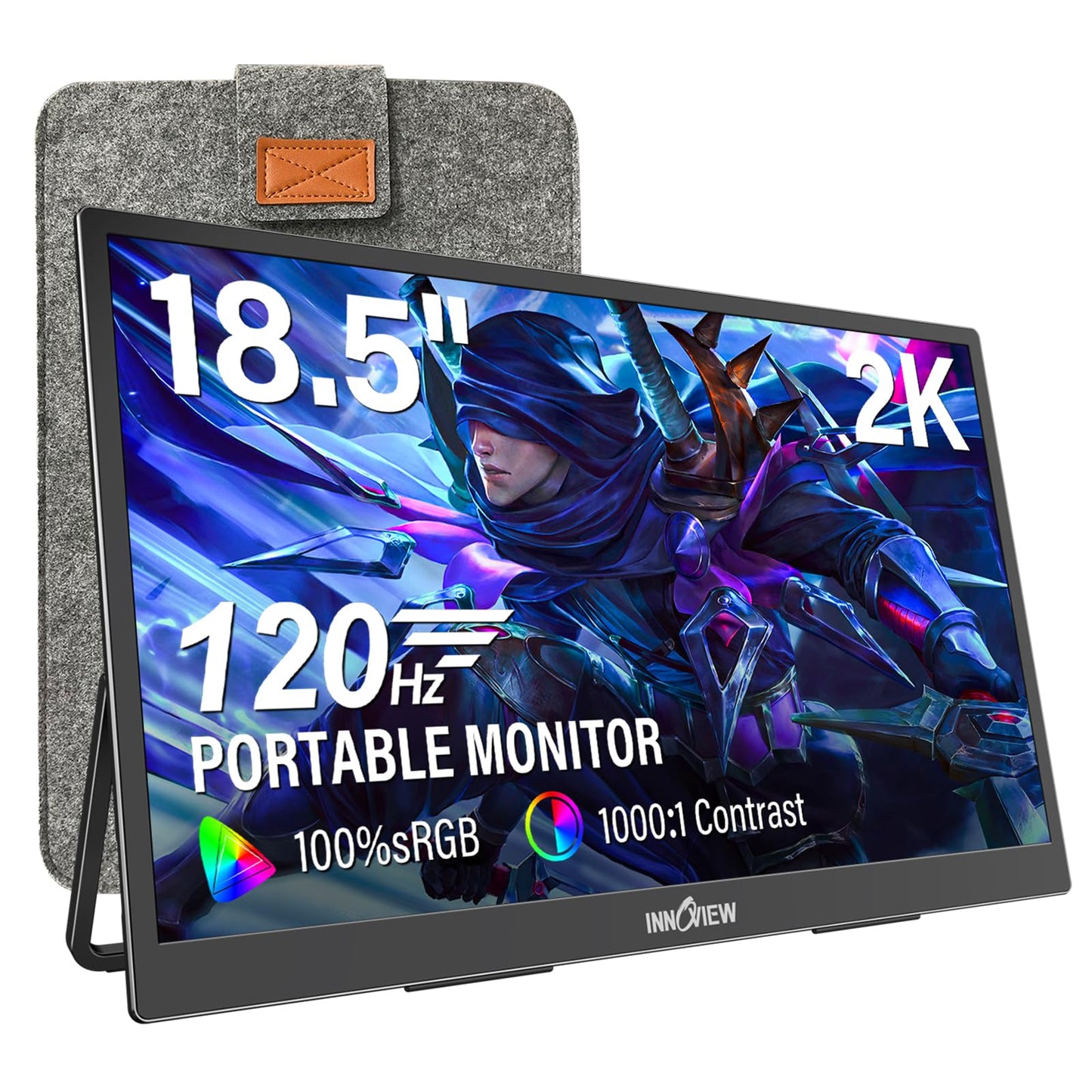 InnoView 2K Portable Monitor for Laptop 18.5" 2560x1440p QHD 120Hz 100% sRGB USB-C Standard HDMI Gaming Monitor,HDR Travel External Second Screen for Laptop, PC, Game Consoles