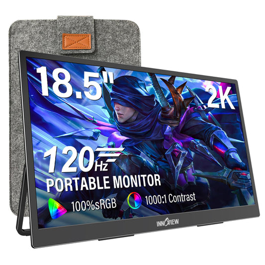 InnoView 2K Portable Monitor for Laptop 18.5" 2560x1440p QHD 120Hz 100% sRGB USB-C Standard HDMI Gaming Monitor,HDR Travel External Second Screen for Laptop, PC, Game Consoles