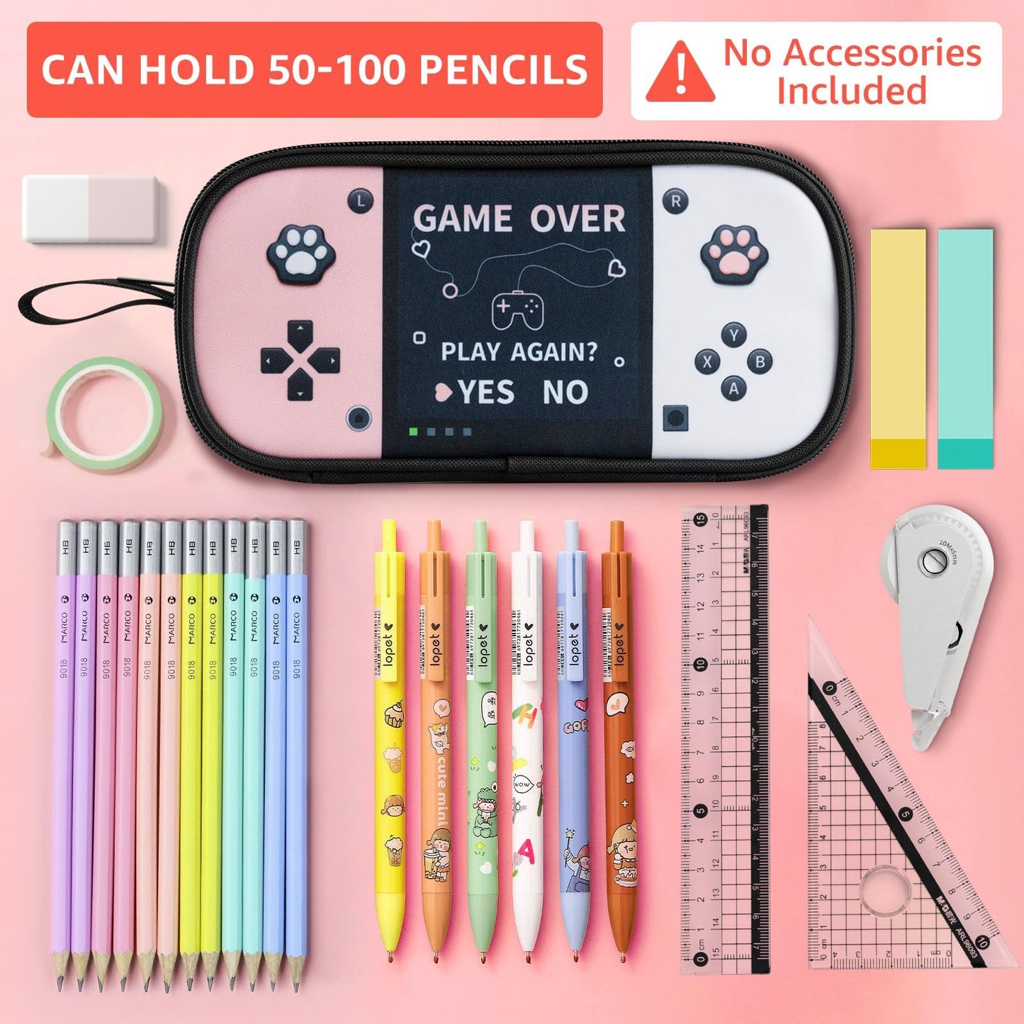 Easozoom Large Game Controller Pencil Case for Teen Girl Kid Capacity Pen Box Pouch Organizer Holder Bag with 3 Compartments & Zipper School College Office Supplies (1PCS Pencil Case) (Pink&White)