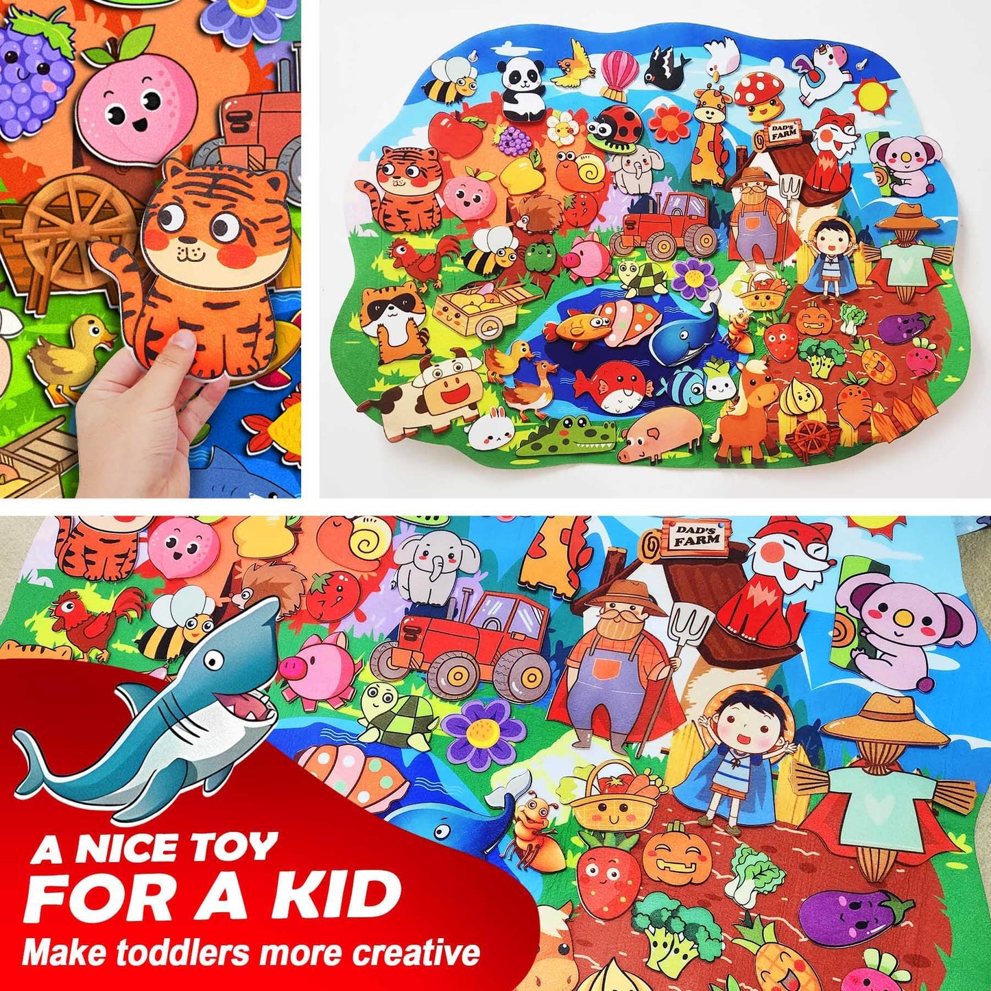 SKOLESK 77 Pcs Farm Animals Felt Story Board Set Preschool Farmhouse Themed Early Learning Storytelling Flannel Board Interactive Educational Play Kit Mat for Toddlers Kids