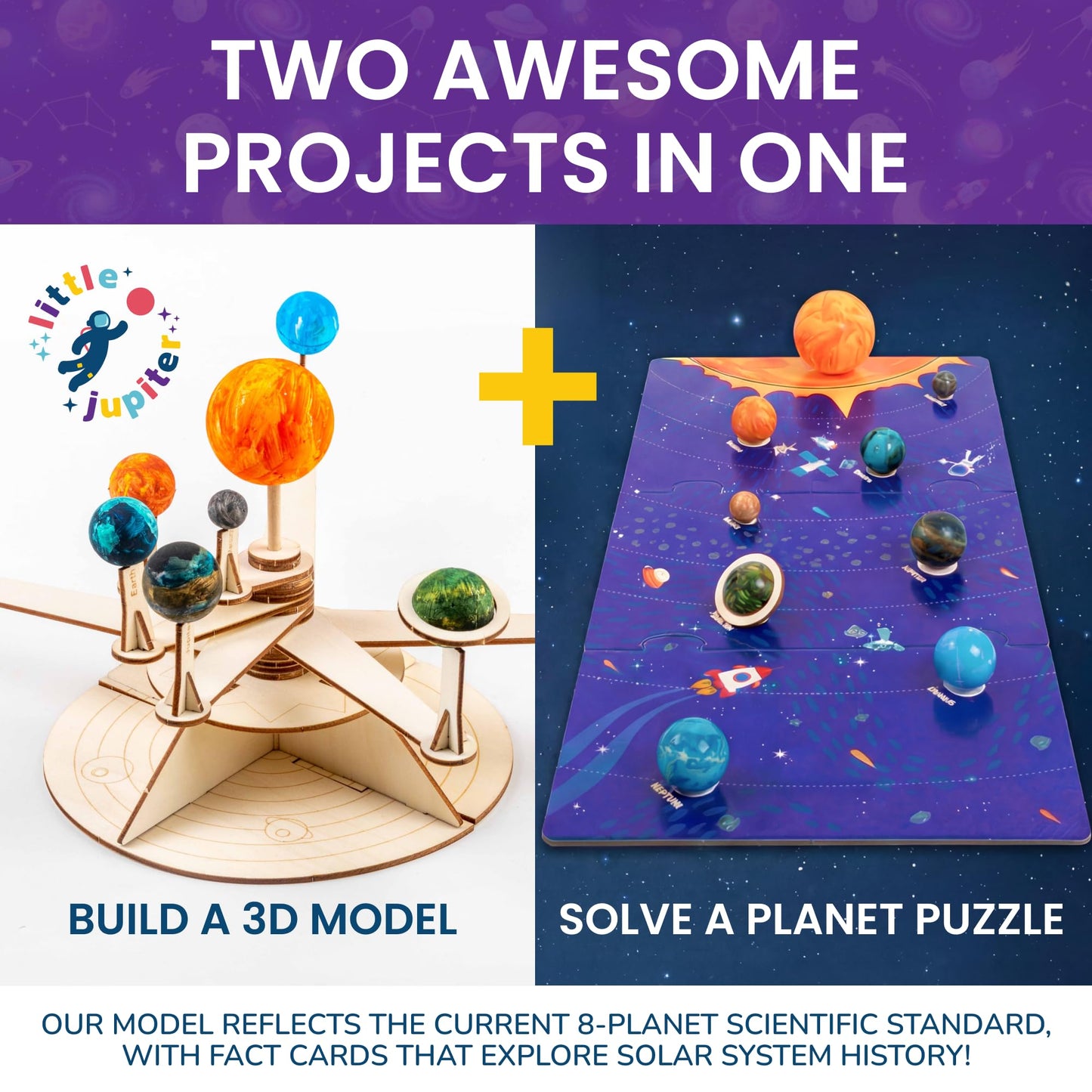Nine Planets DIY Solar System Model for Kids - Complete Solar System Kit for Kids 8+ Years Old - Includes Wood Model & Puzzle with Fact Cards - Science Kits for 8-12 Years Old