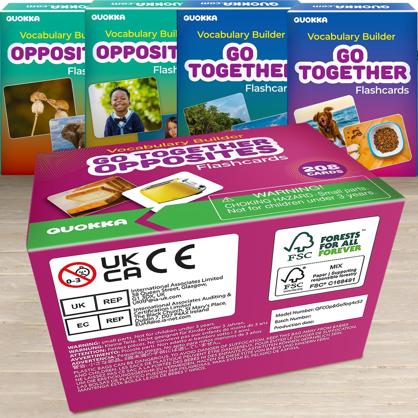 QUOKKA 208 Vocabulary Flash Cards Set - Go Together and Opposites Matching Card Game with Realistic Images for Pre-K and Kindergarten - Perfect for Teachers, Parents, and Speech Development Activities