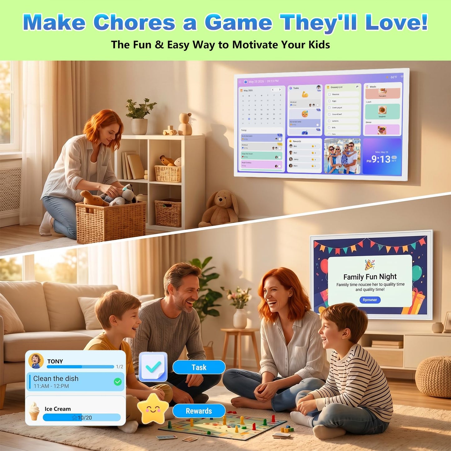 32" Digital Calendar Digital Frame for-Wall-Planner - 1080P Interactive Touchscreen Display Electronic Calendar, Star Reward, Sync Google iCloud Outlook Calendar, Wall & Desk Mountable, Gifts for Mom