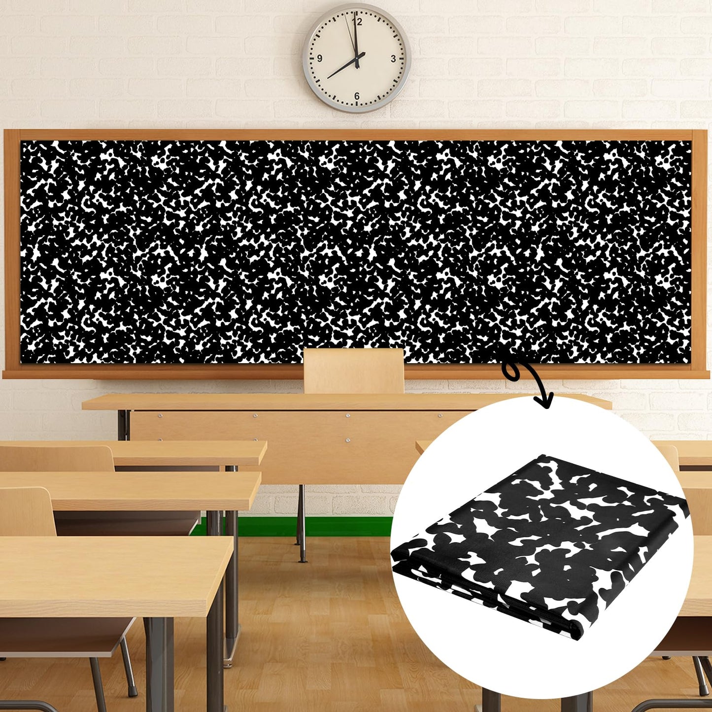 120x47 in Bulletin Board Fabric Background Back to School Classroom Decoration Large Polyester Photography Backdrop for Class Home Office Wall Decor Pillows Curtains Crafts Composition Notebook