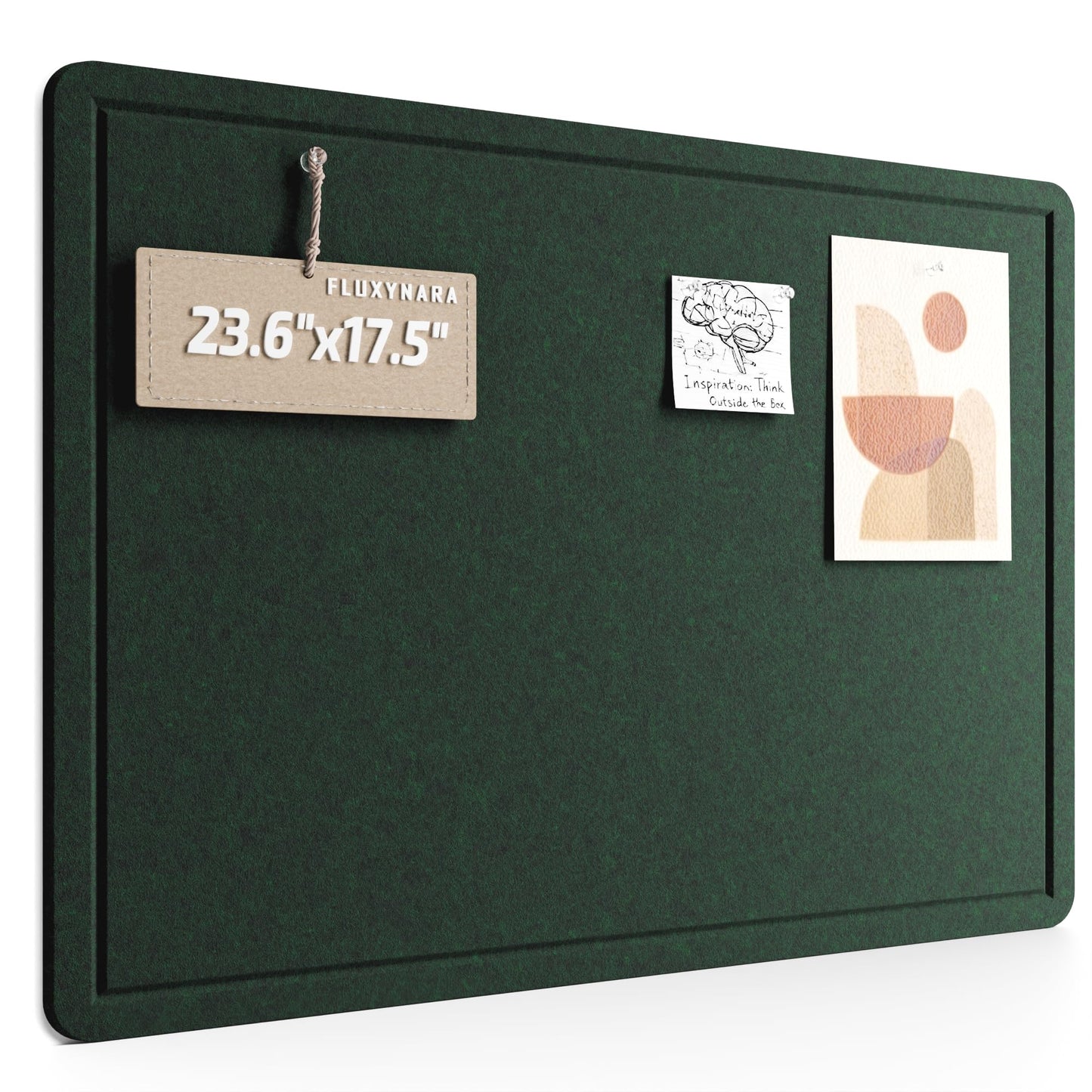 Fluxynara Bulletin Board, 23.6" x 17.5" Cork Board Alternative with 12 Safe Removable Adhesive Tabs, Foldable Felt Pin Board for Home Office, Classroom, Bedroom,Entryway for Walls—Pine Green
