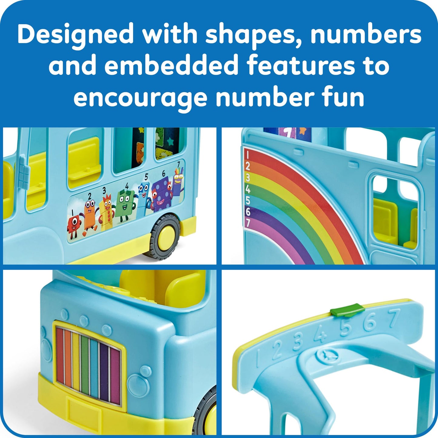 hand2mind Numberblocks Rainbow Counting Bus, Music Toys for Kids Ages 3-5, Toddler Musical Number Toys, Play Figure Playsets, Preschool Learning Toys, Birthday Gifts for Kids