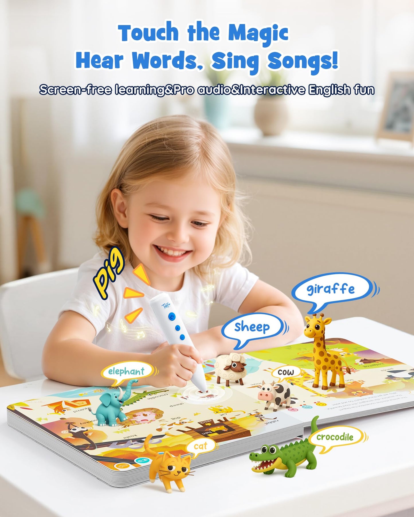 TEKFUN Musical Word Talking Pen Book Set, Interactive Audio Sound Books, Learning Education Toys, Early Educational Autism Therapy Birthdays for Toddlers Kids 1 2 3 4 5