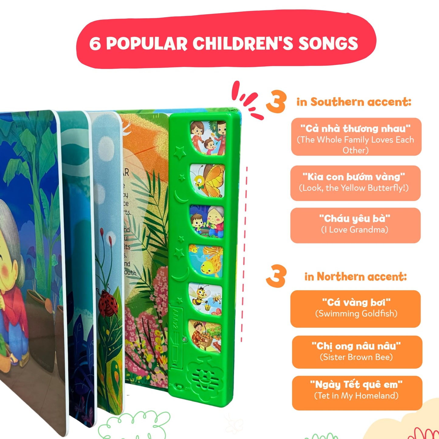 tinywrist AUDIOBOOKS - Bé Sings and Learns Vietnamese – Interactive Bilingual Music Book for Babies, Toddlers & Kids | Vietnamese-English Learning Toy | Northern & Southern Accents